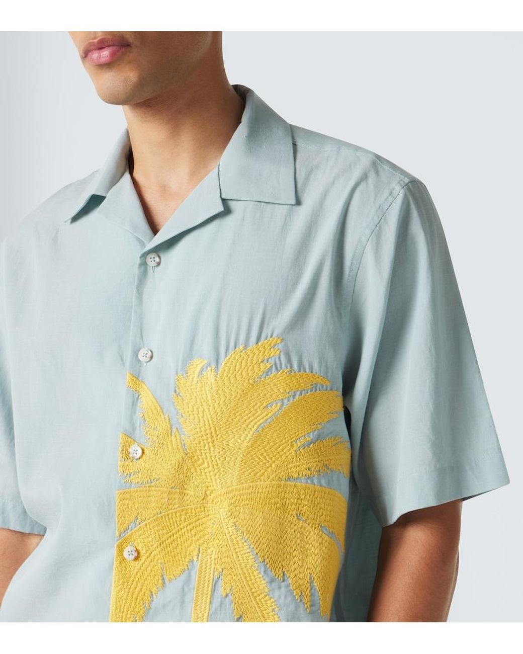Commas Blue Embroidered Bowling Shirt for men