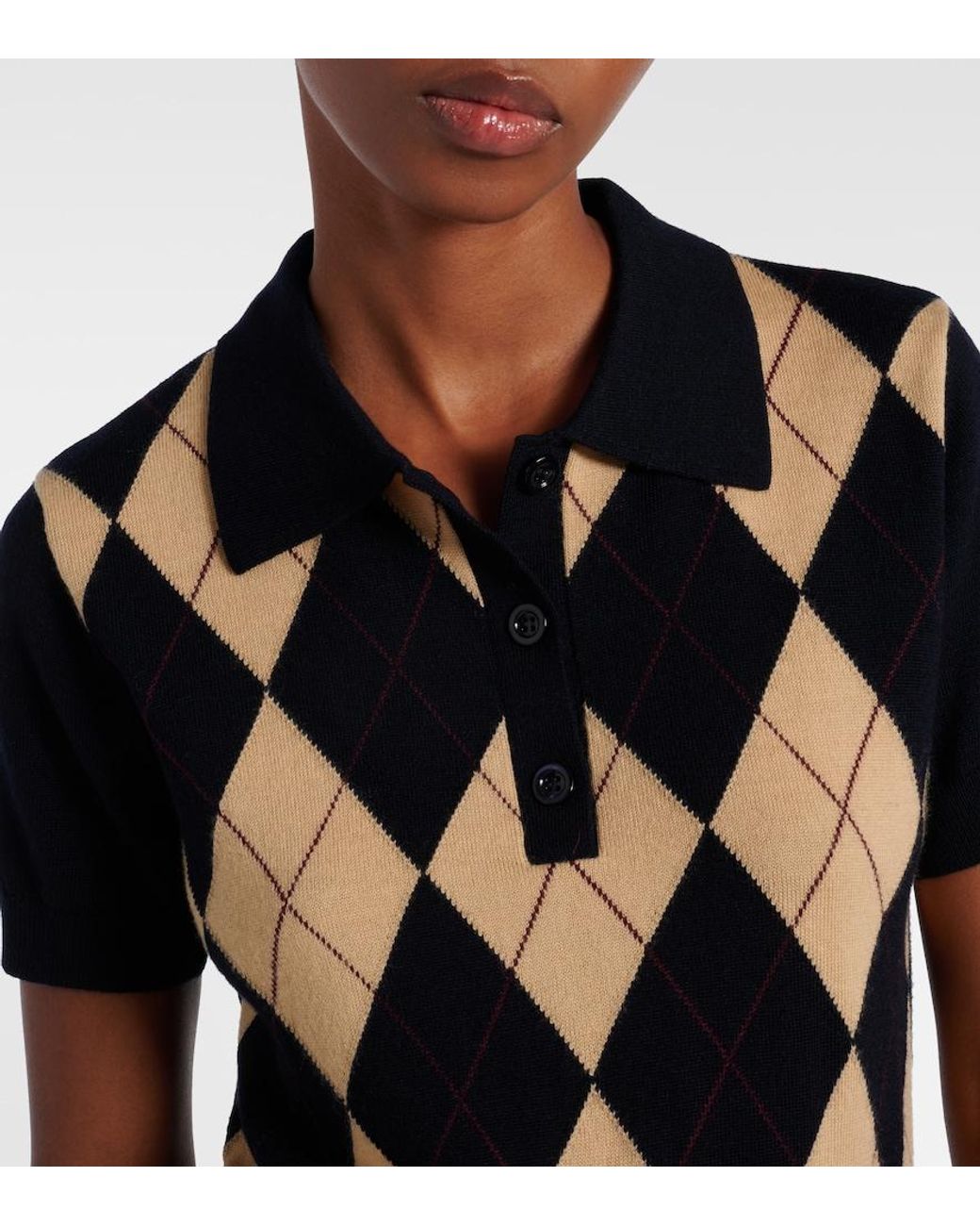 FRAME Black Argyle Wool Polo Shirt