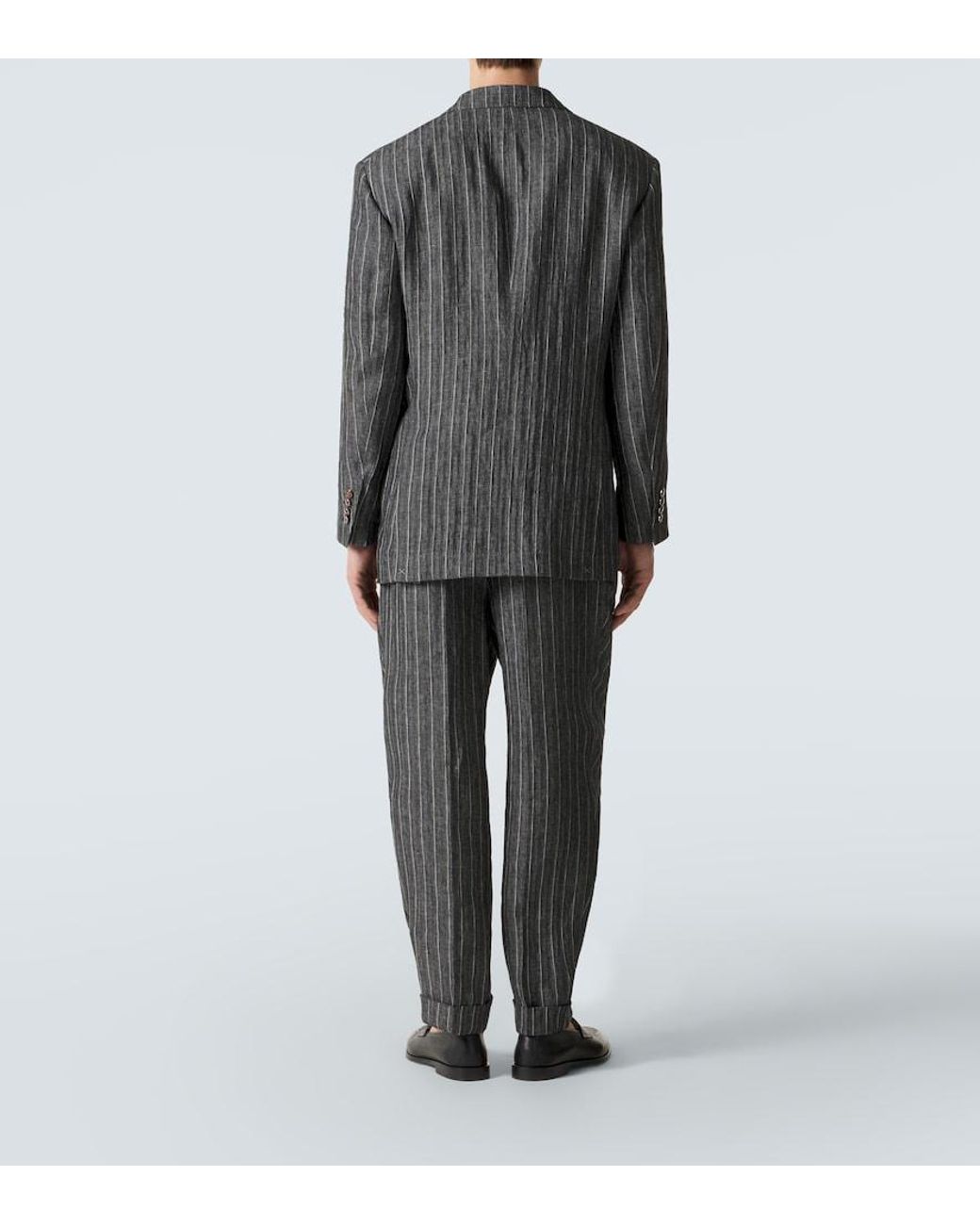 Brunello Cucinelli Black Chalk Stripe Linen Suit for men