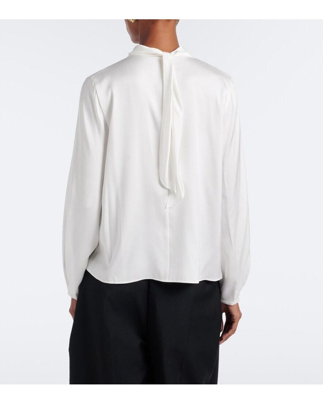 Vince White Gathered Silk-Blend Satin Blouse