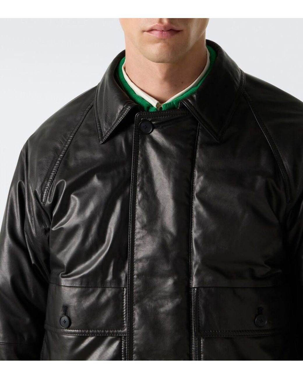 Auralee Black Leather Down Jacket for men
