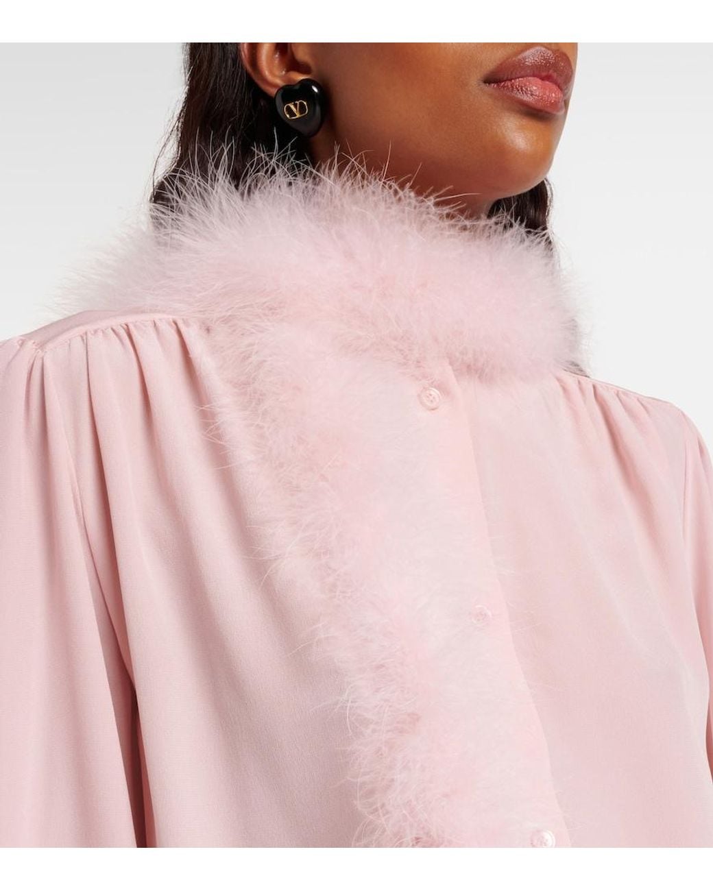 Valentino Pink Feather-Trimmed Silk Shirt