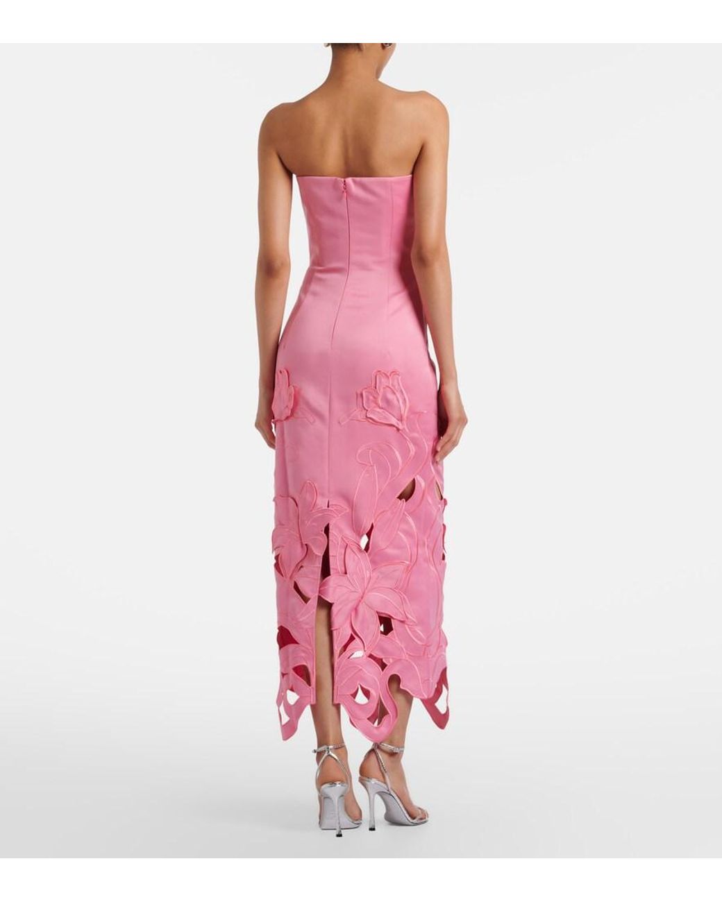 LEO LIN Pink Rayna Floral-Applique Bustier Gown