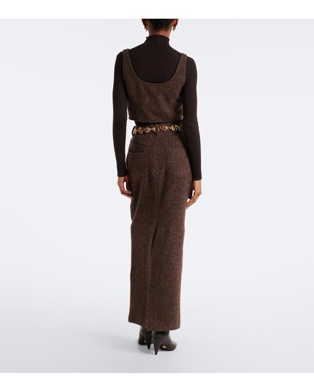 Ralph Lauren Brown Wool And Cashmere-Blend Tweed Maxi Skirt
