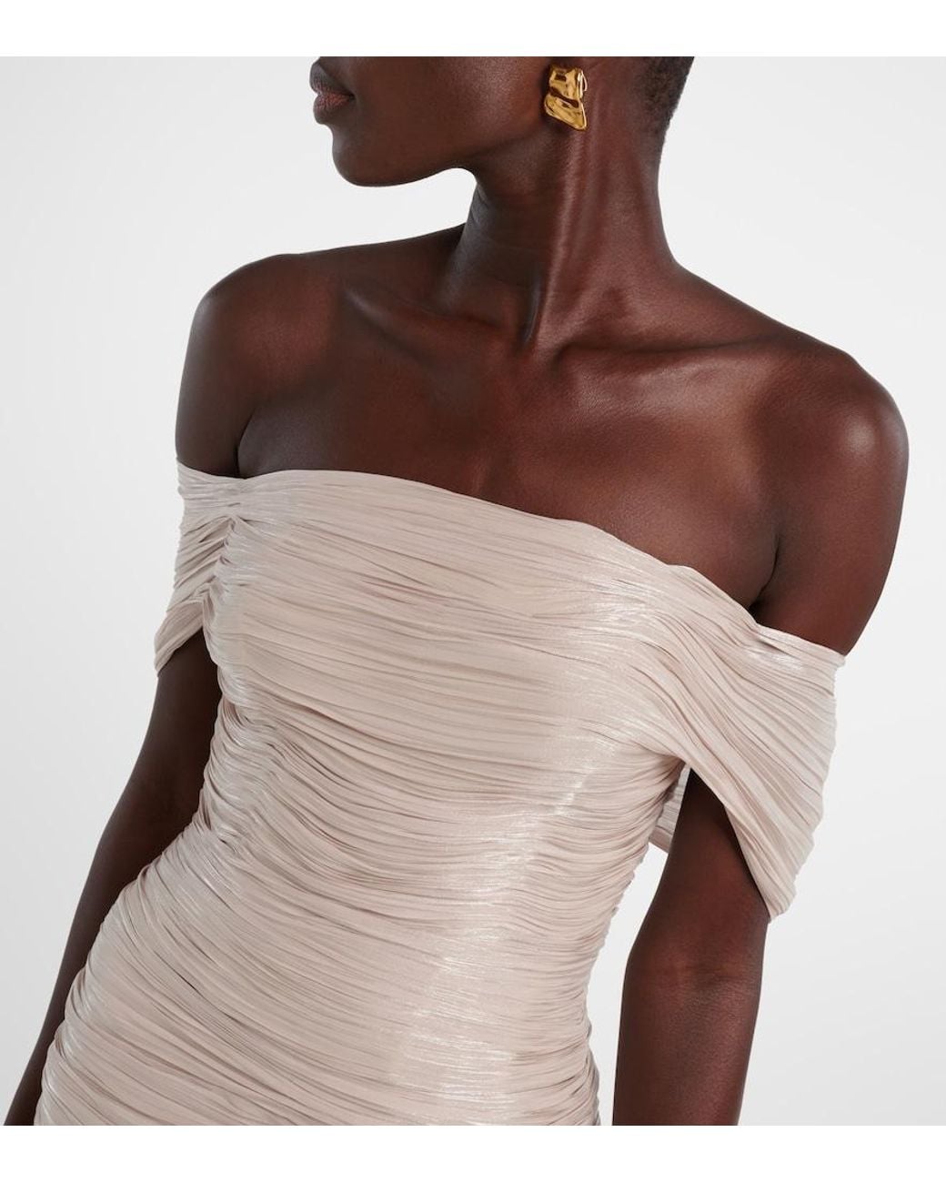 Marmar Halim White Off-Shoulder Pleated Bustier Gown
