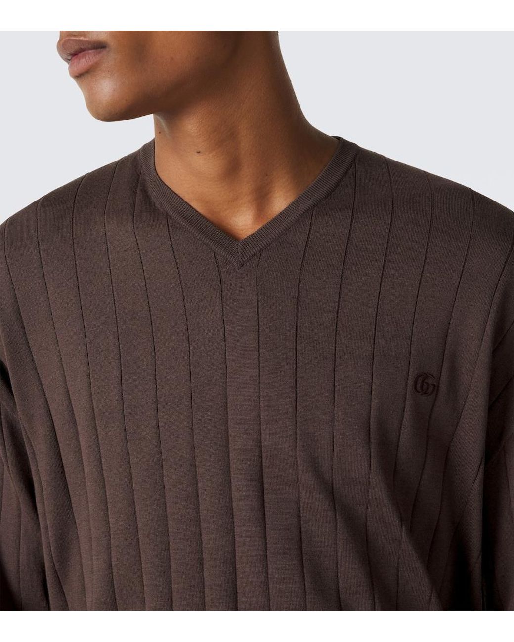 Gucci Brown Double G Silk And Cotton Sweater for men