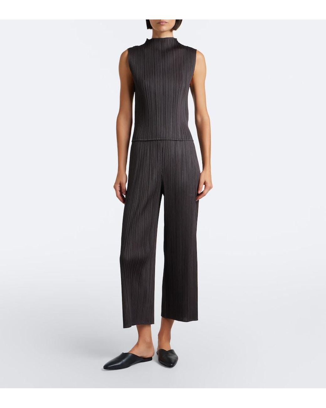 Pleats Please Issey Miyake Gray Monthly Colors: August Pleated Wide-Leg Pants