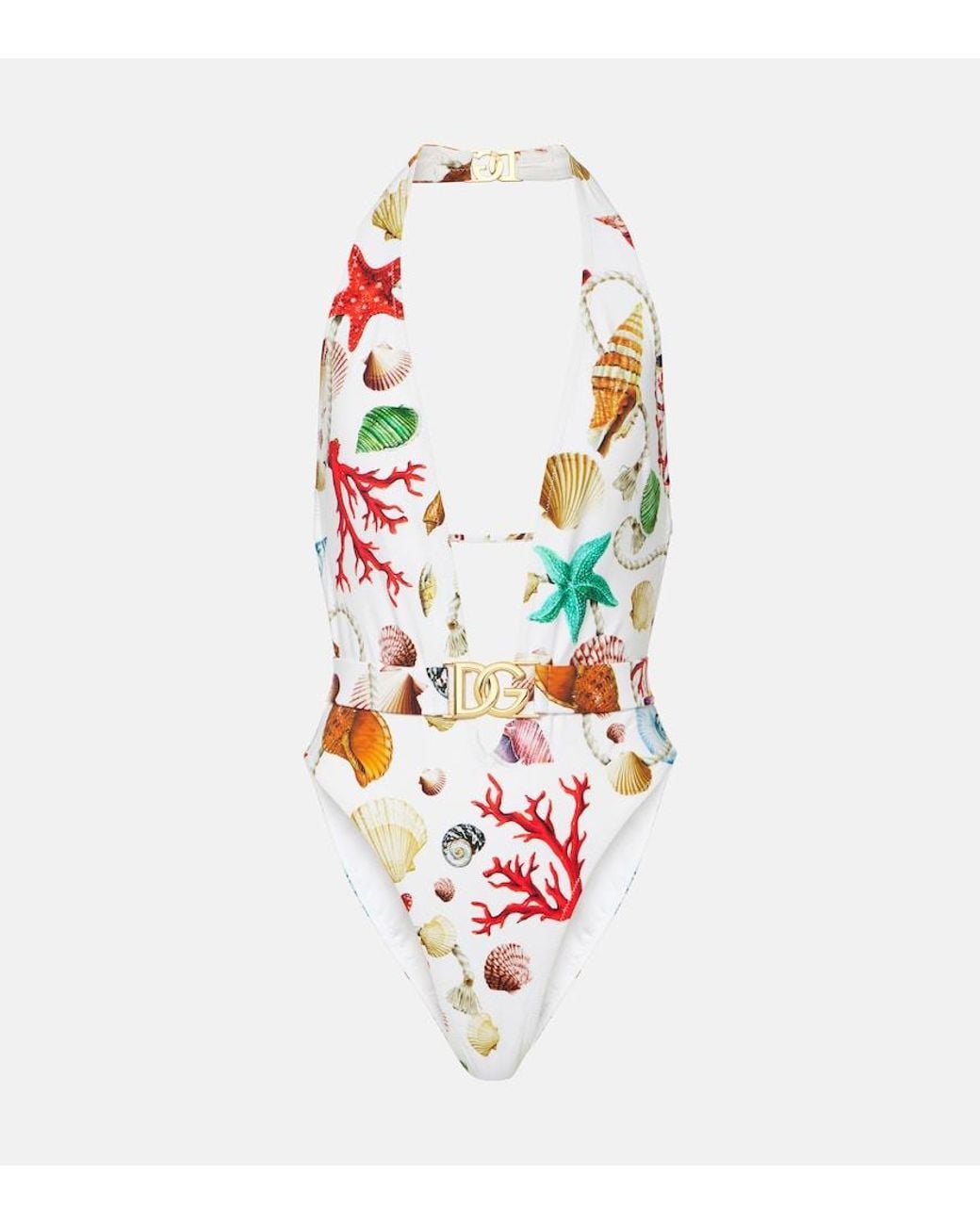 Dolce & Gabbana White Capri Printed Halterneck Swimsuit