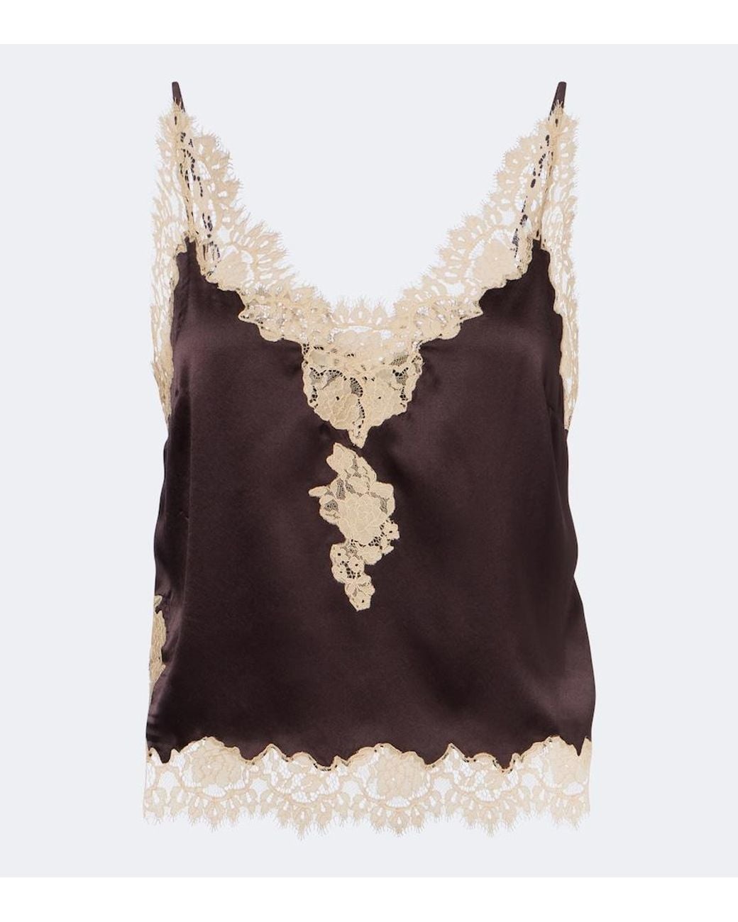 Doen Brown Kira Lace-Trimmed Silk Satin Camisole
