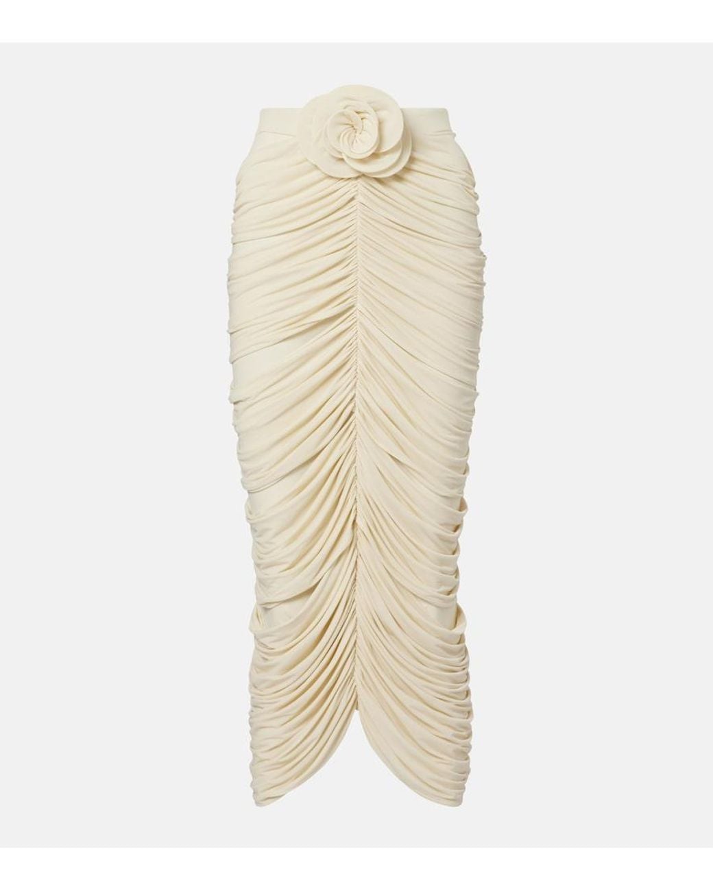 Magda Butrym Natural Floral-Applique Ruched Midi Skirt