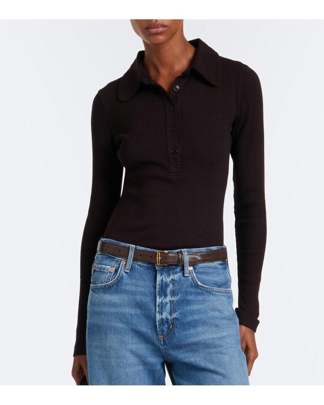 Citizens of Humanity Black Brea Ribbed-Knit Polo Shirt