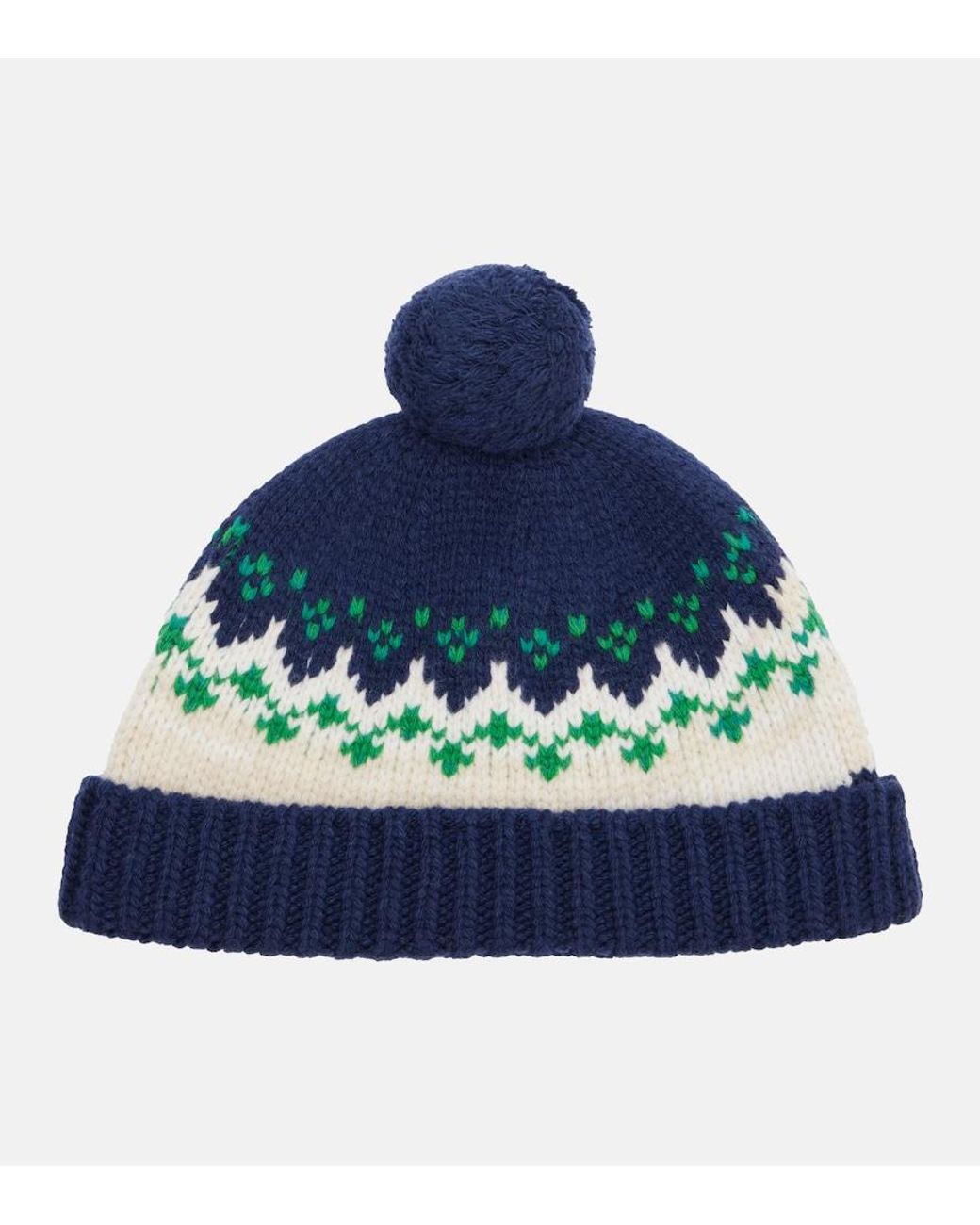 Miu Miu Blue Fair Isle Virgin Wool Beanie