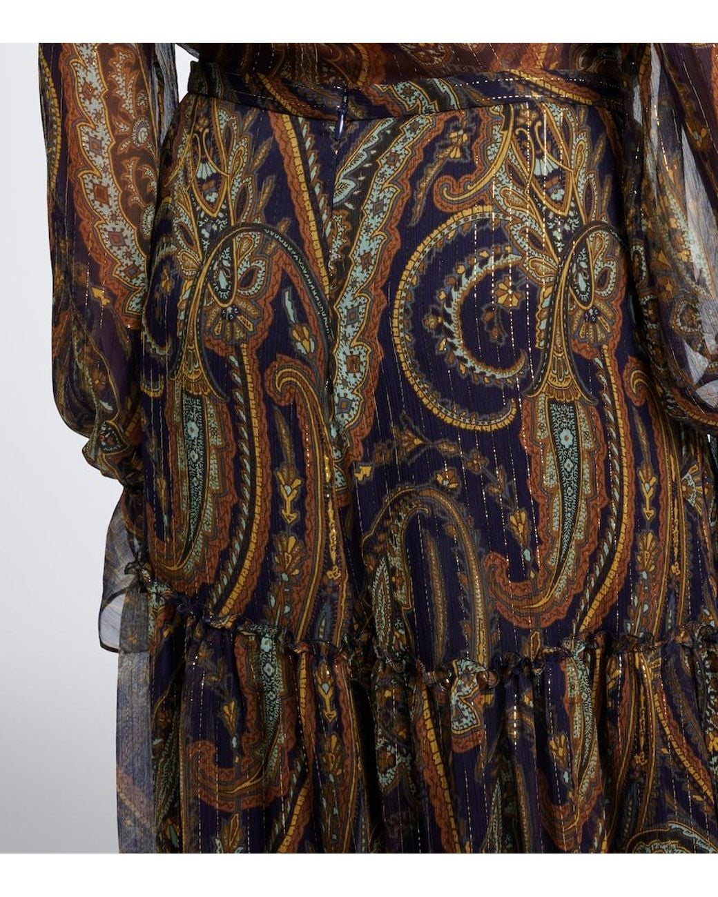 Etro Brown Paisley Tiered Silk-Blend Chiffon Maxi Skirt