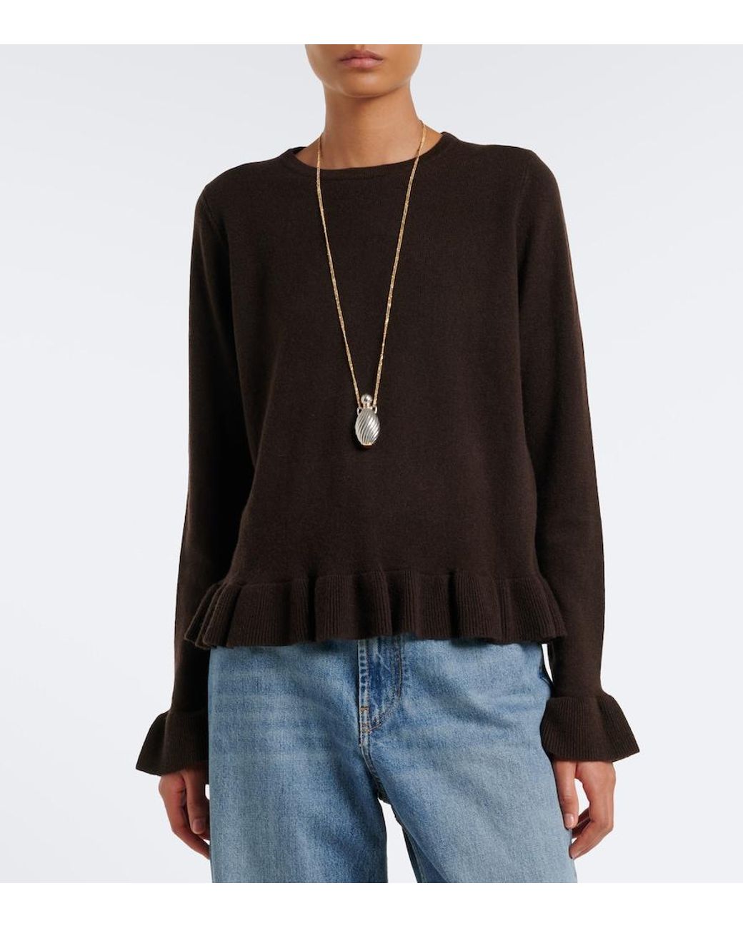 Jardin Des Orangers Black Ruffled Virgin Wool And Cashmere Sweater