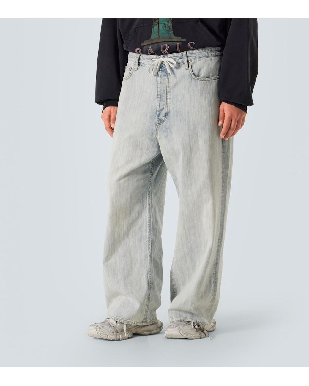 Balenciaga Blue Mid-Rise Cotton Twill Wide-Leg Pants for men