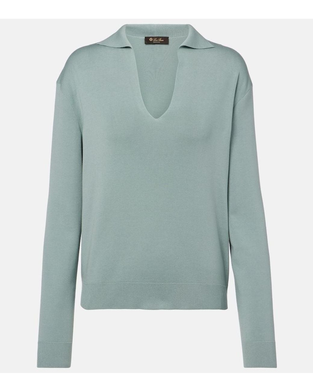 Loro Piana Green Silk And Cotton Polo Sweater
