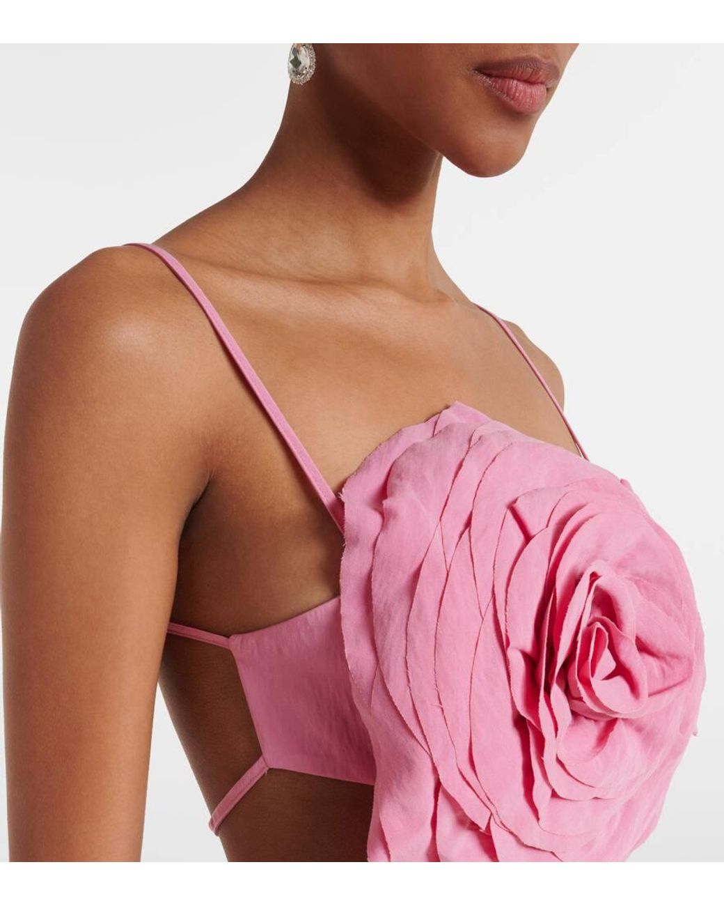 Blumarine Pink Floral-Applique Gabardine Crop Top