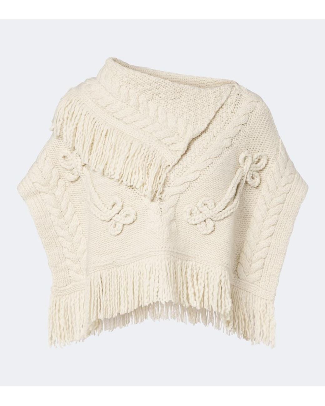 Isabel Marant Natural Kacie Cable-Knit Wool-Blend Poncho