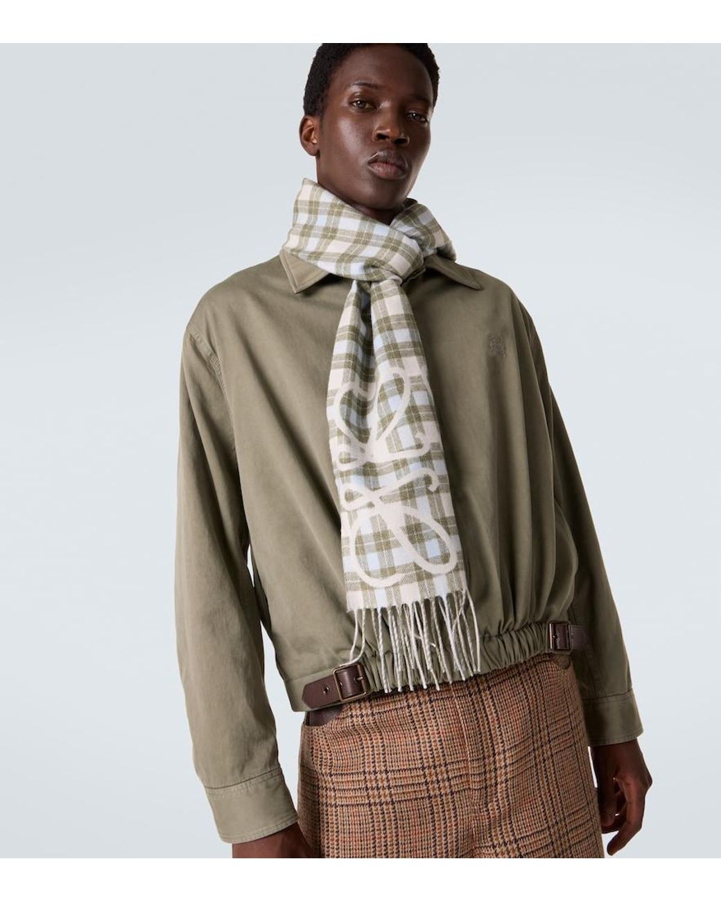 Loewe Metallic Anagram Checked Silk And Cashmere Scarf for men