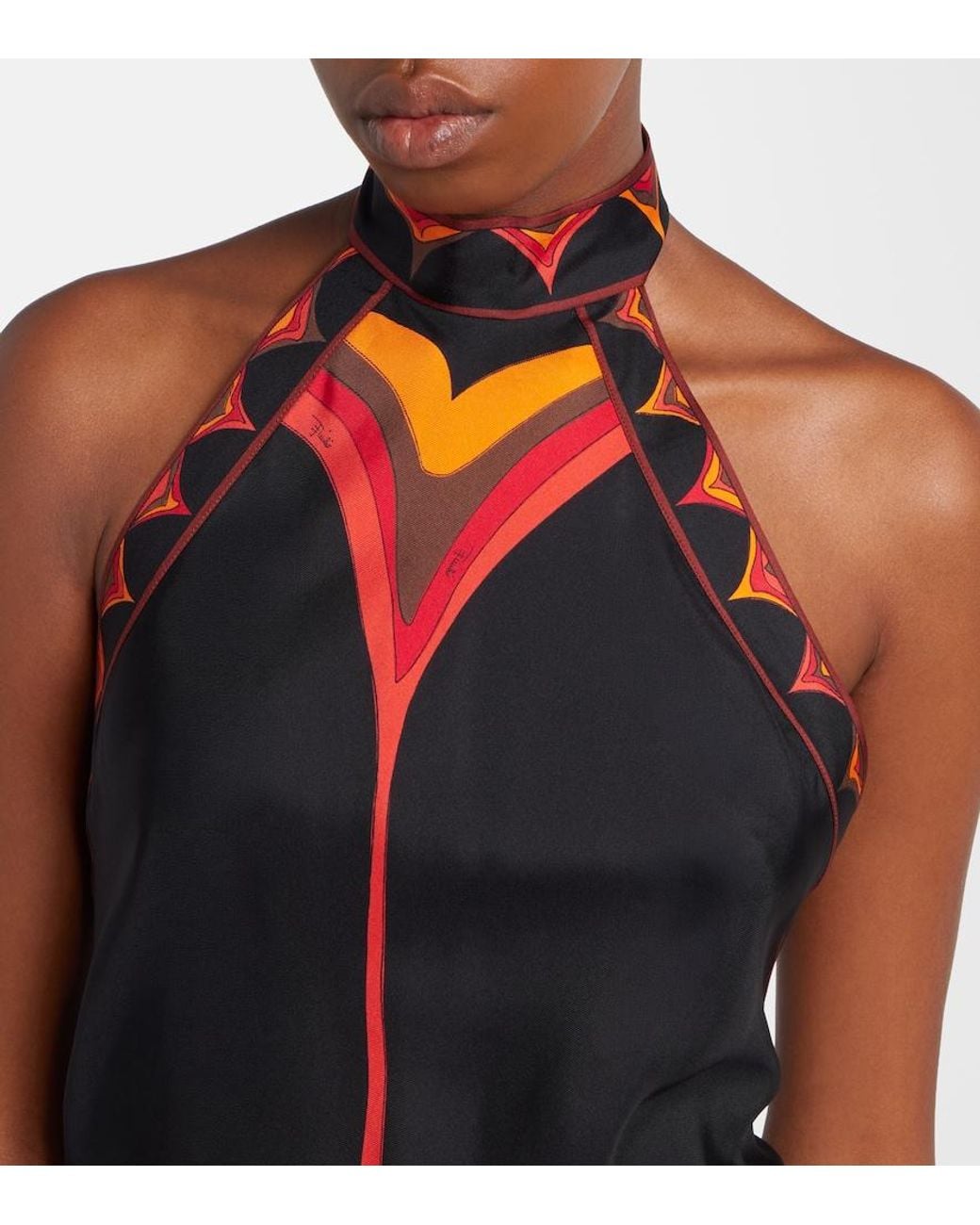 Emilio Pucci Red Printed Halterneck Silk-Twill Midi Dress
