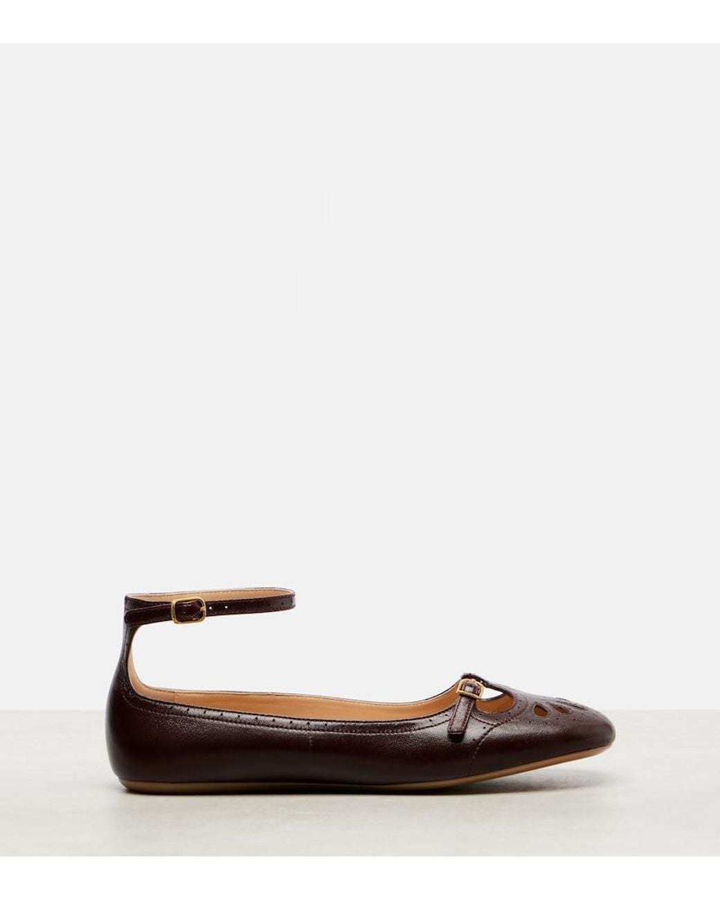 Chloé Brown Misty Cutout Leather Ballet Flats