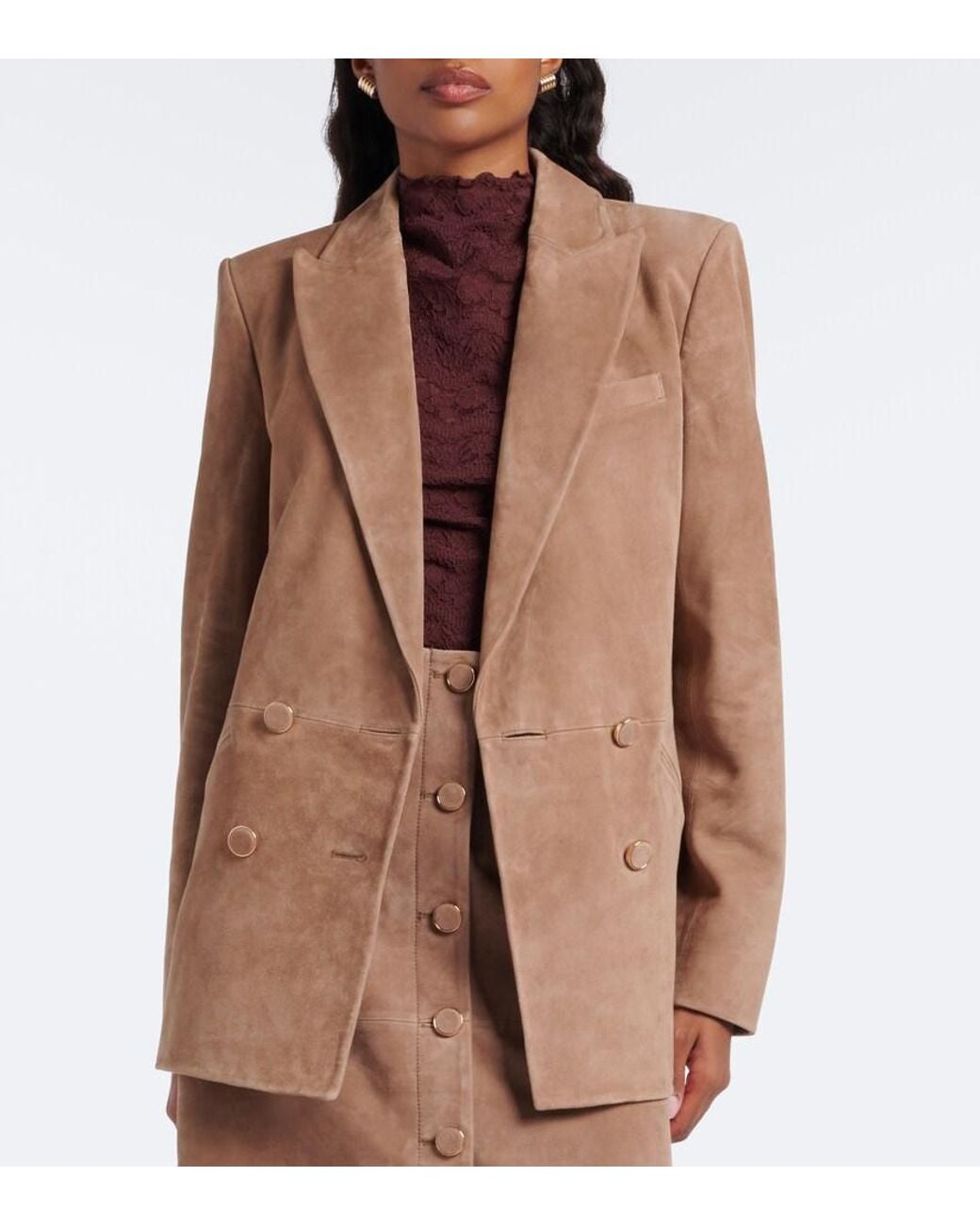 Veronica Beard Brown Oria Double-Breasted Suede Jacket