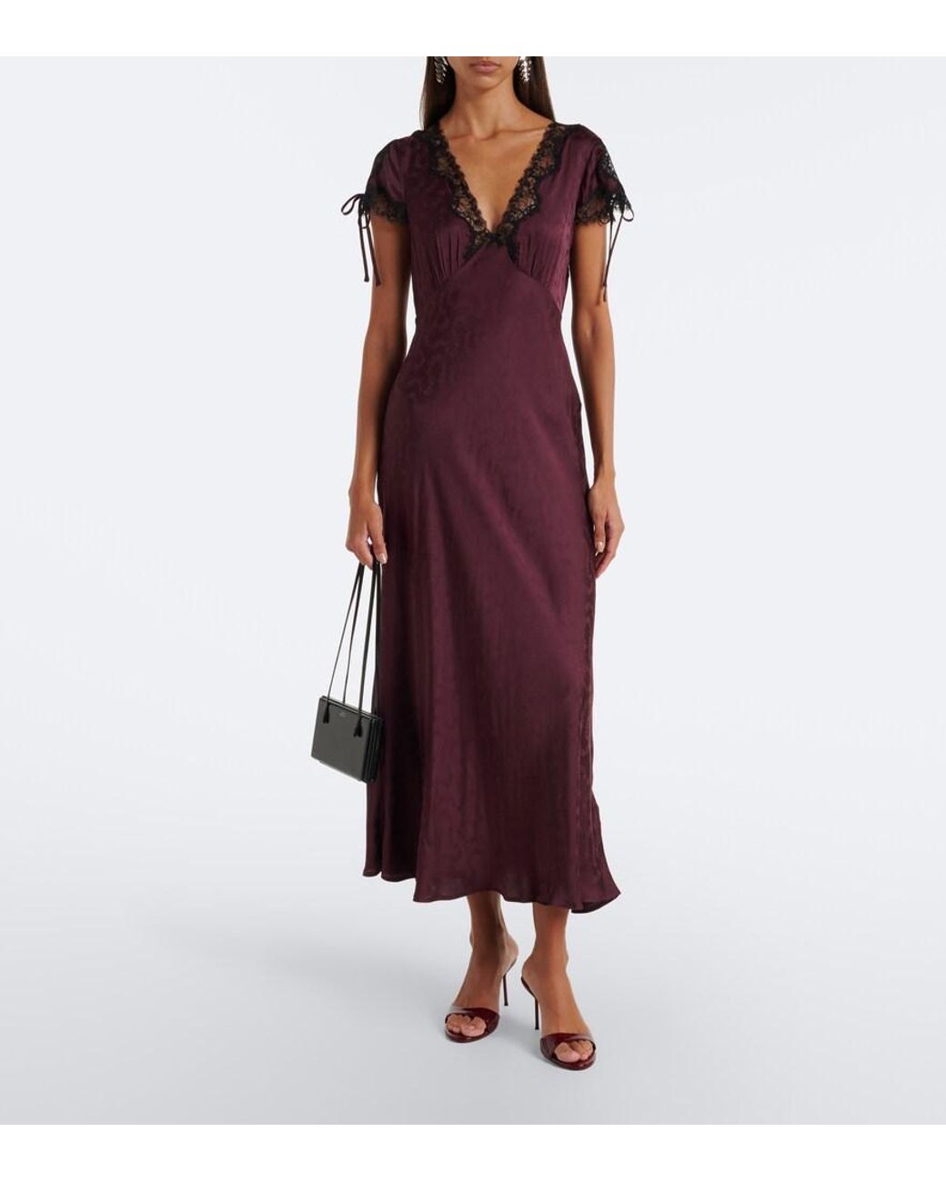Rixo Purple Fern Satin Jacquard Midi Dress