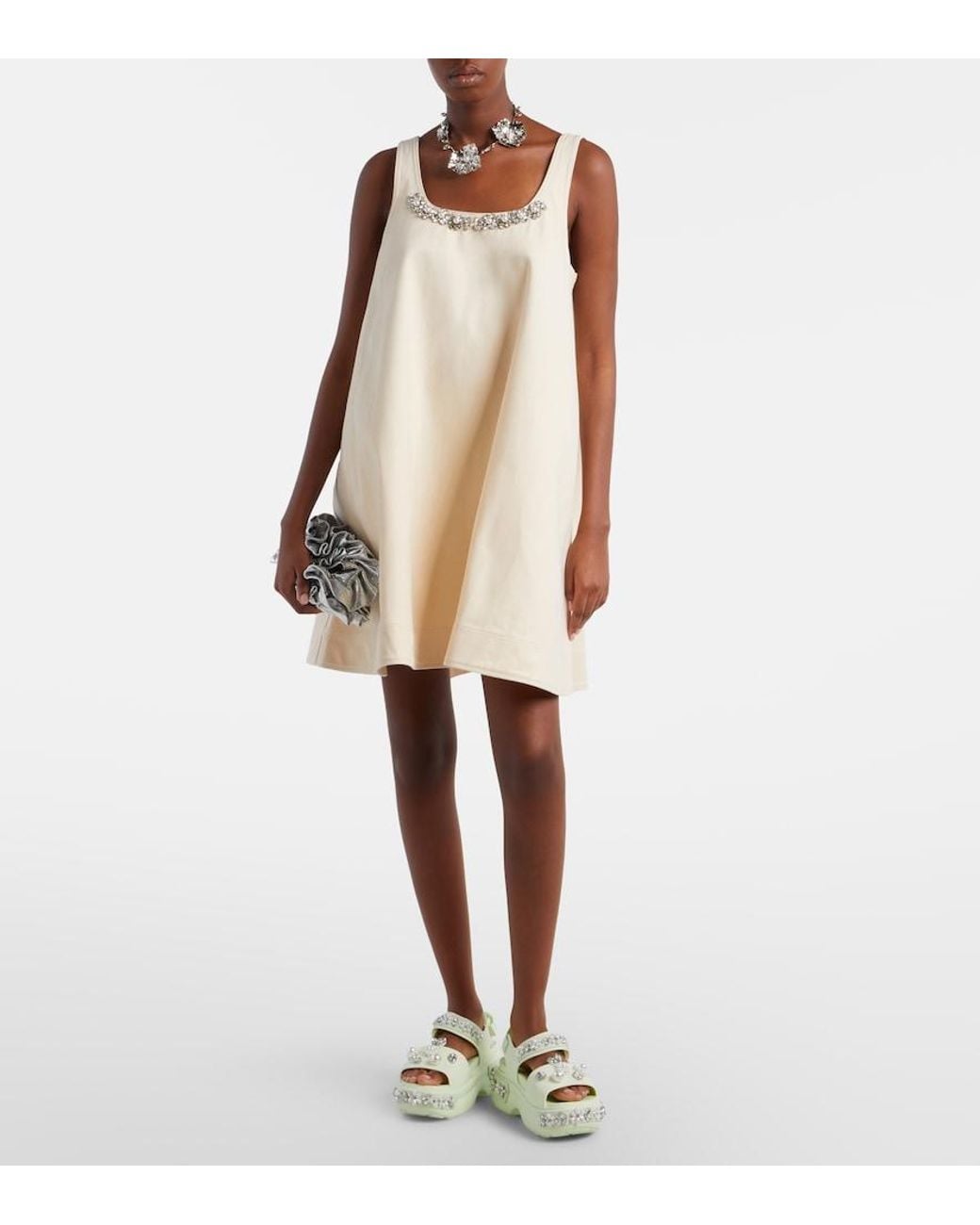 Simone Rocha Natural Embellished Cotton Minidress