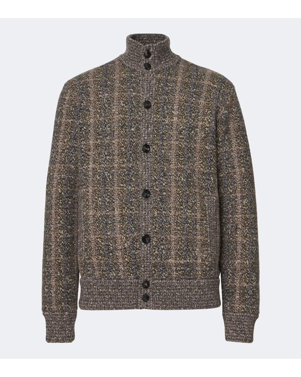 Agnona Brown Checked Wool And Cashmere Cardigan for men