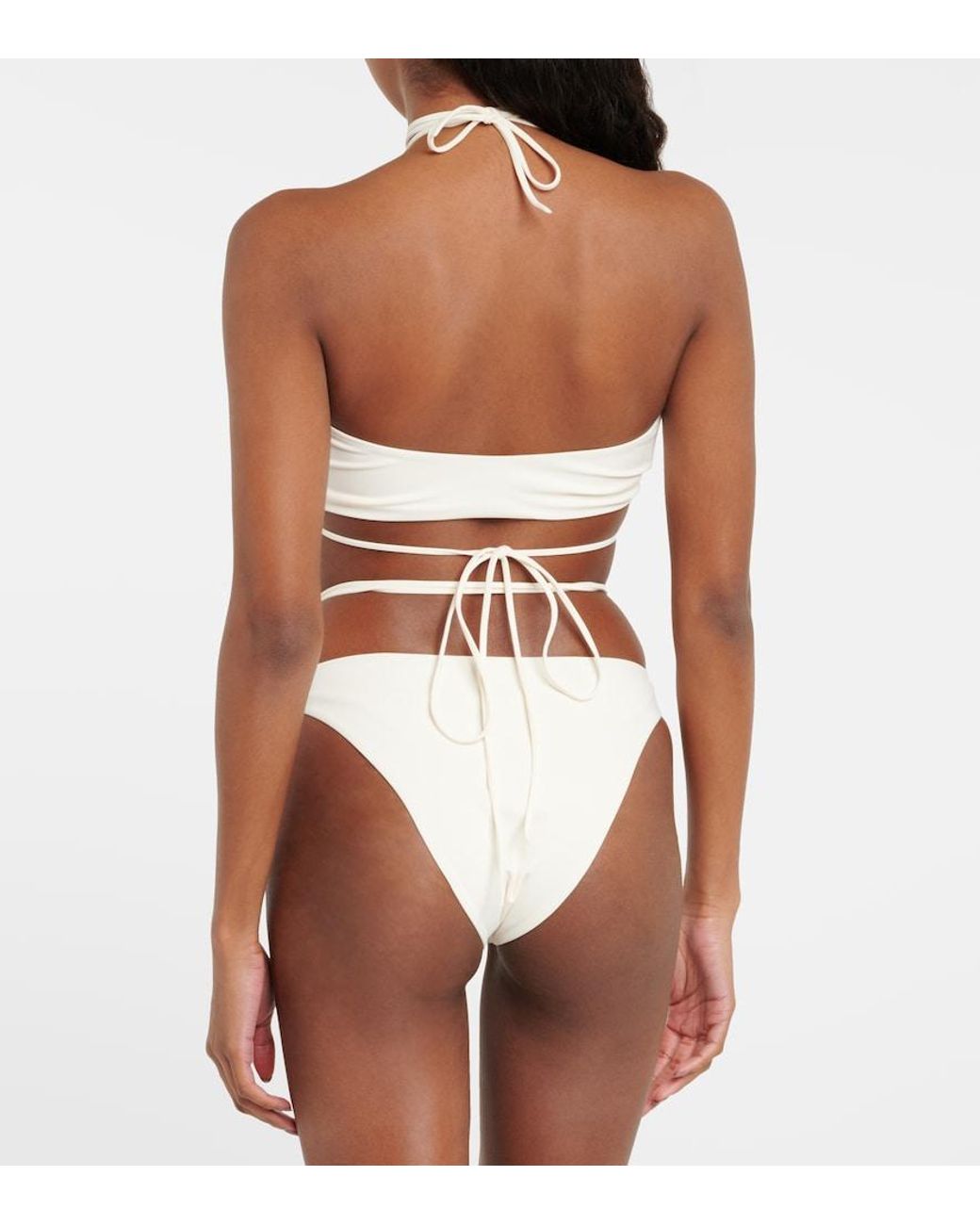 Magda Butrym White Beaded Bandeau Bikini Top