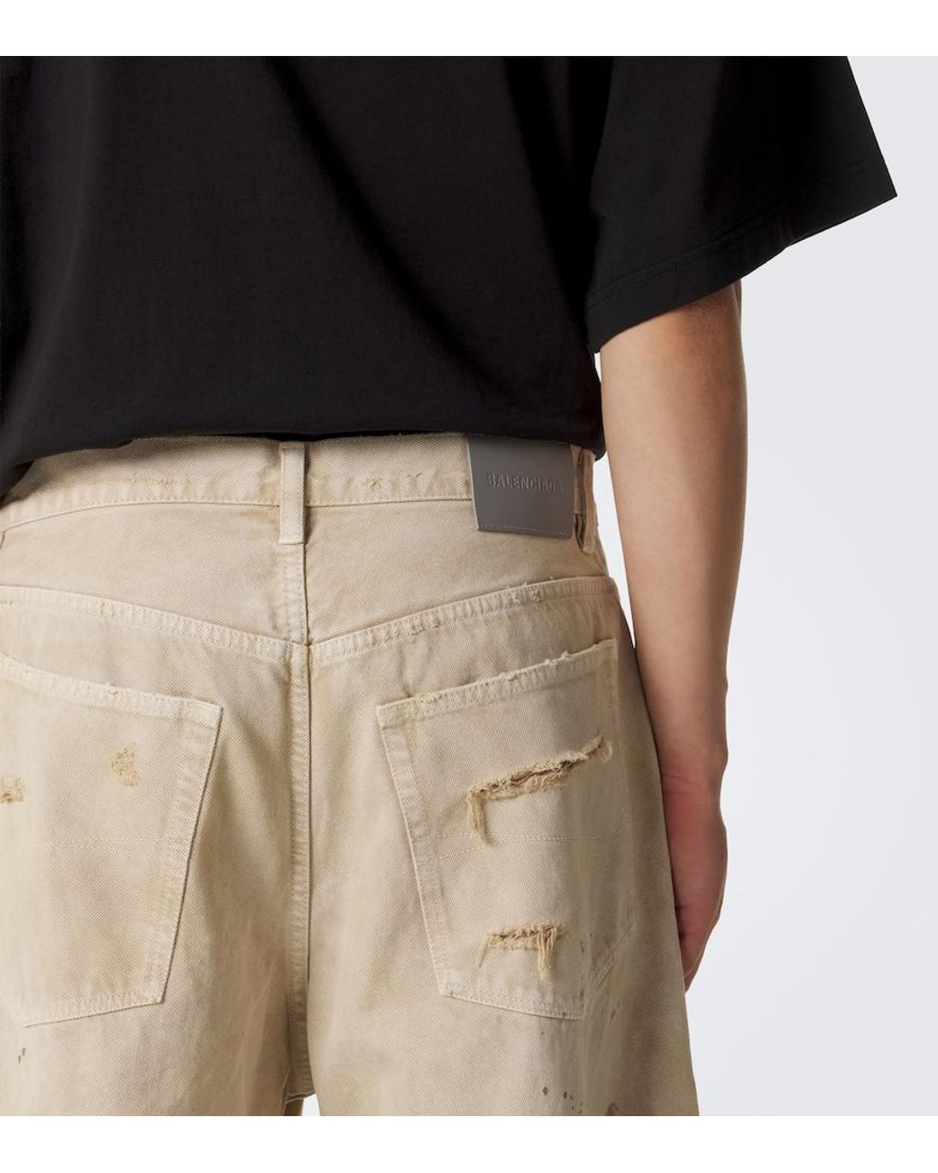 Balenciaga Natural Distressed Wide-Leg Jeans for men