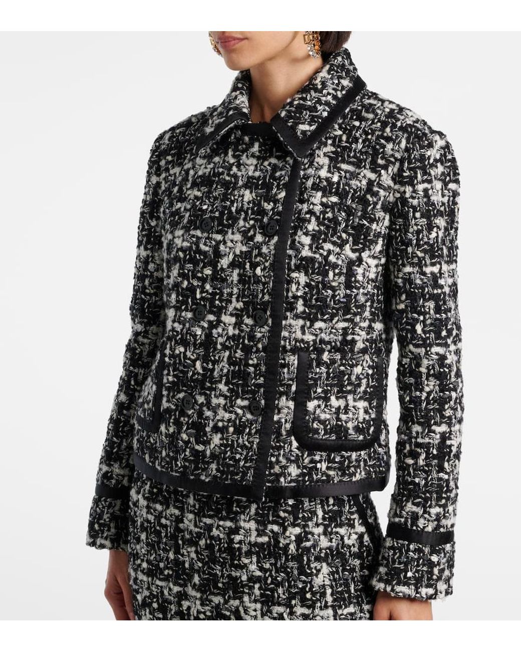 Dolce & Gabbana Black Checked Double-Breasted Boucle Jacket
