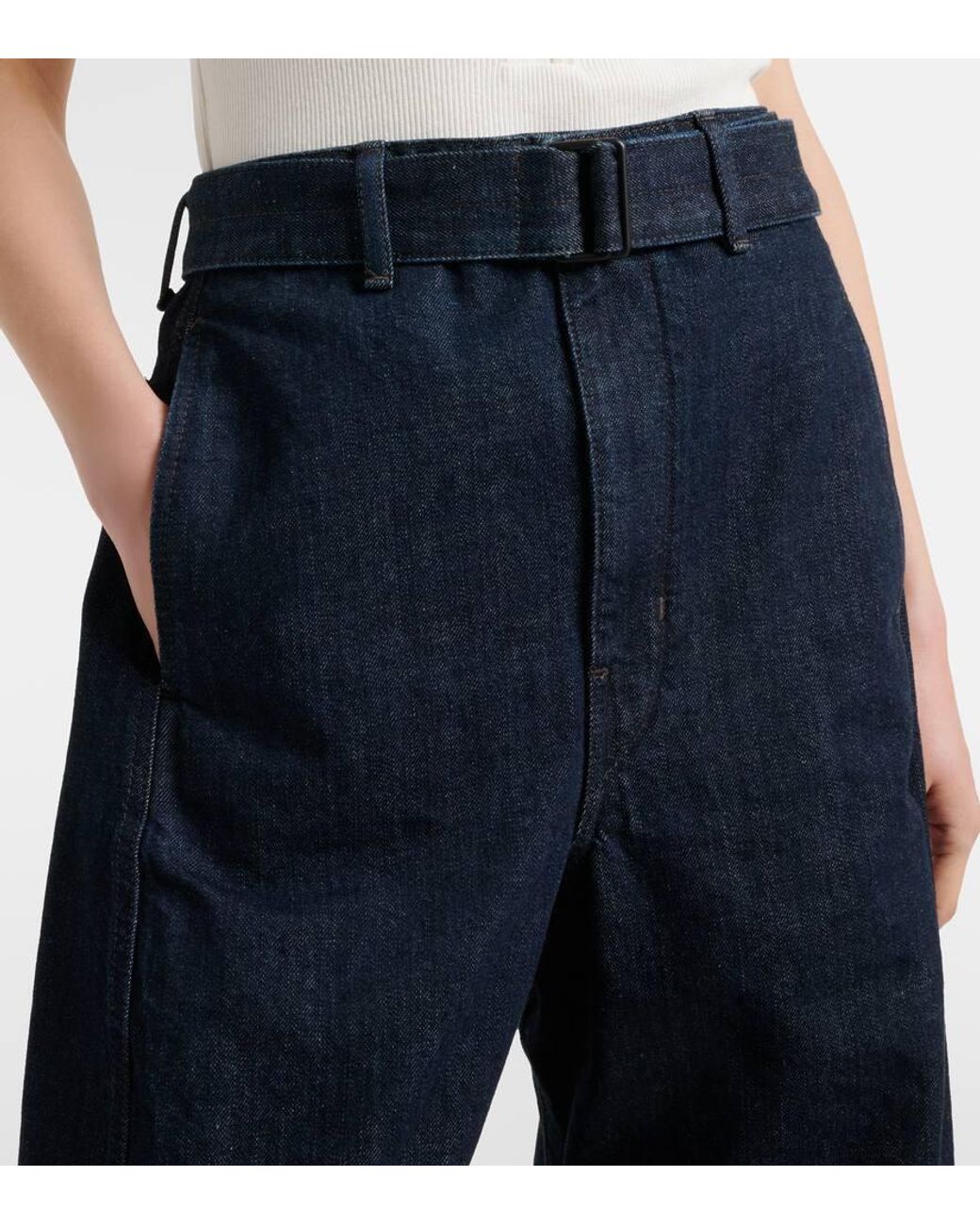 Lemaire Blue Twisted Belted Barrel-Leg Jeans