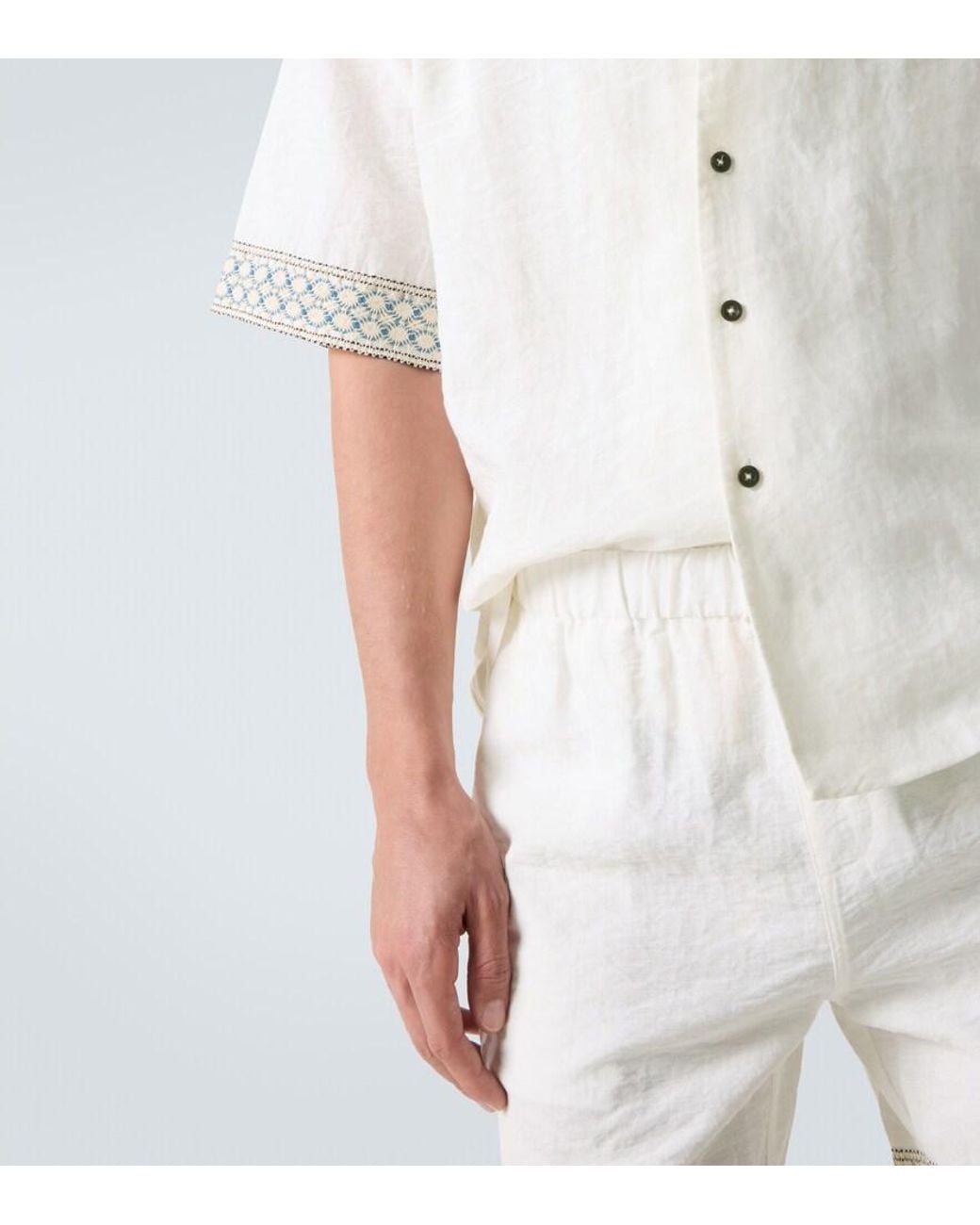 Commas White Crochet-Trimmed Bowling Shirt for men