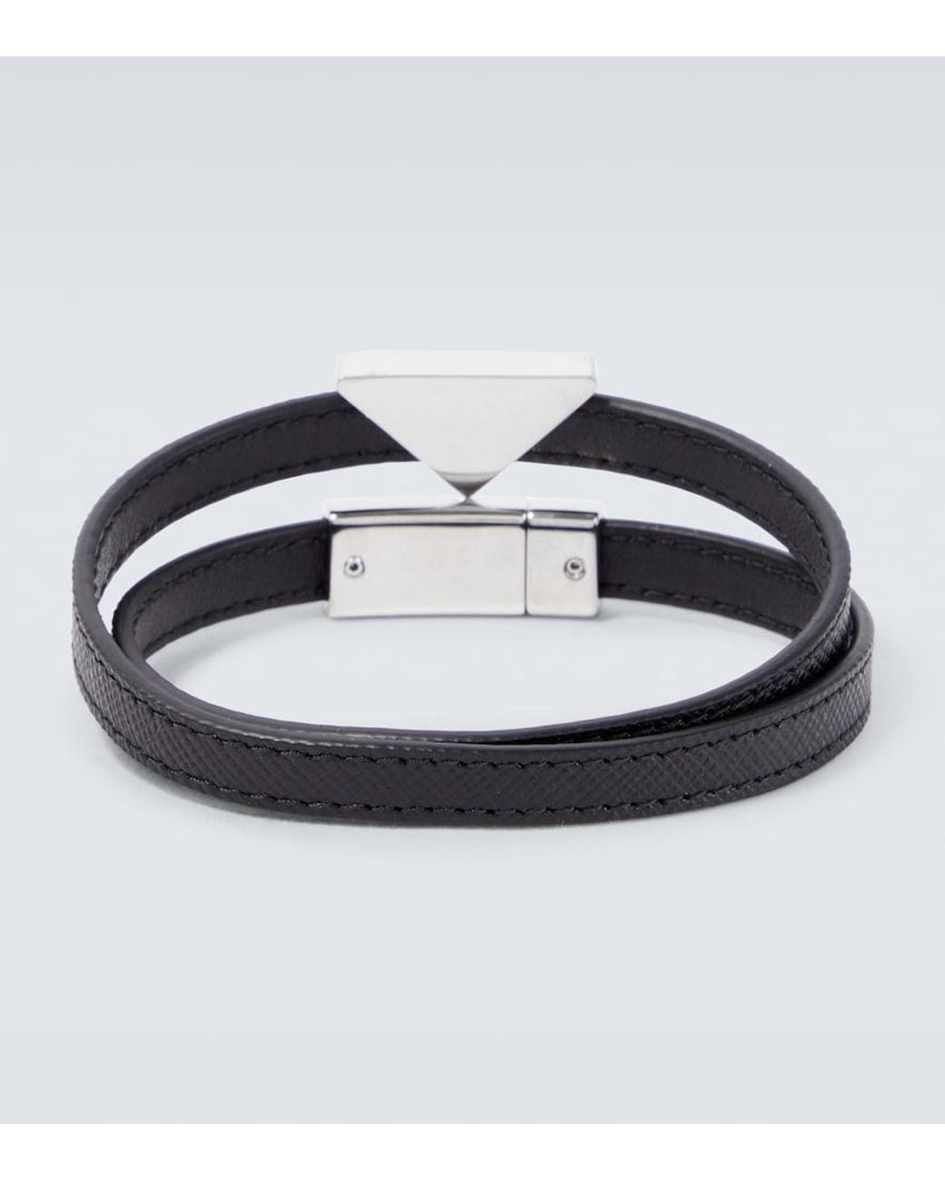 Bracelet En Cuir Saffiano A Logo Prada pour homme en coloris Black
