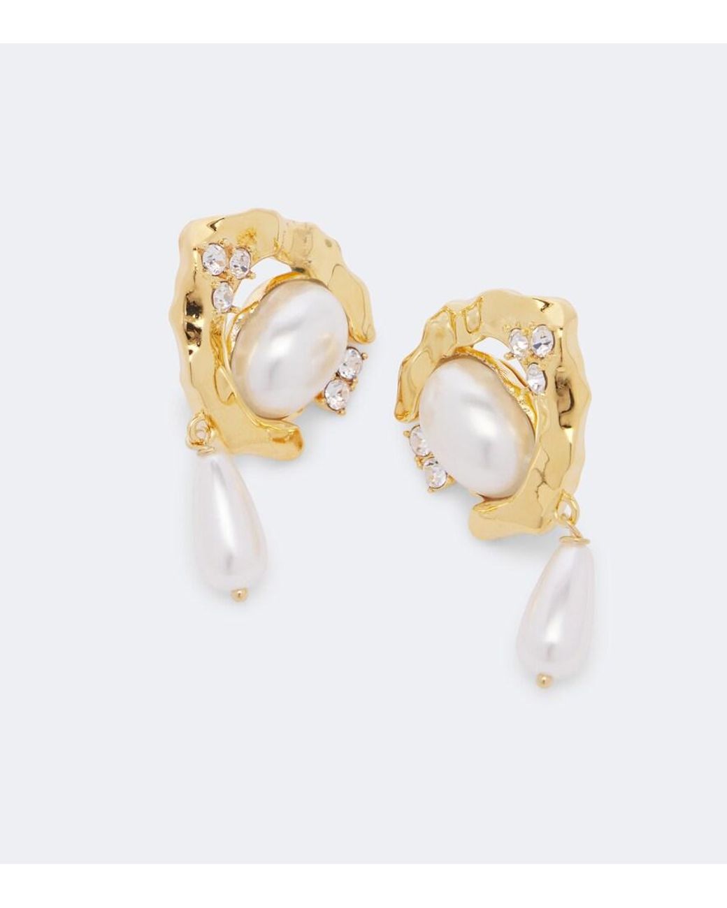 Oscar de la Renta Metallic Embellished Pearl Drop Earrings