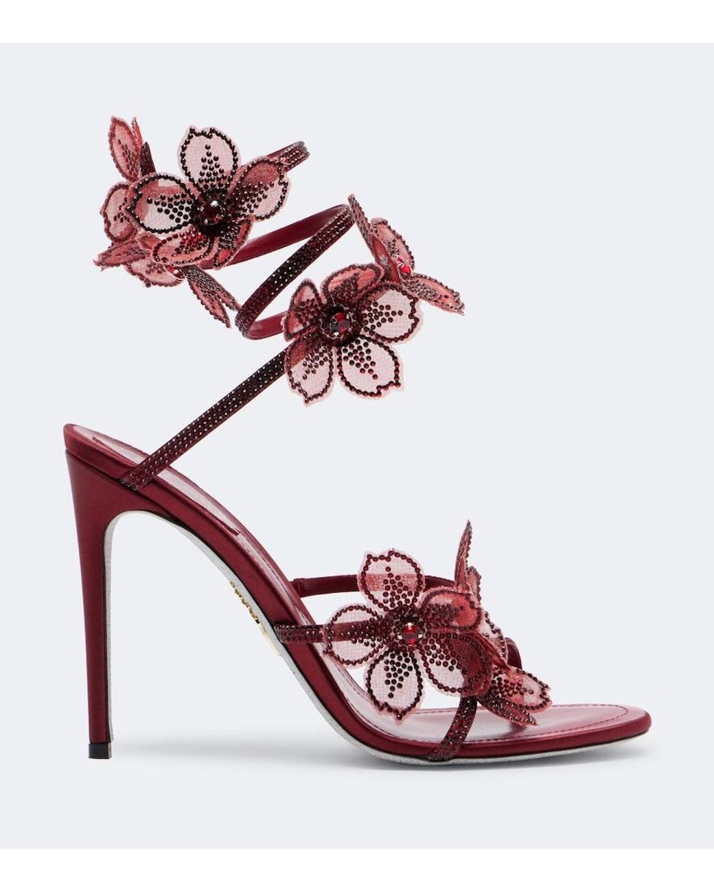 Rene Caovilla Red Floriane Floral-Applique Embellished Sandals