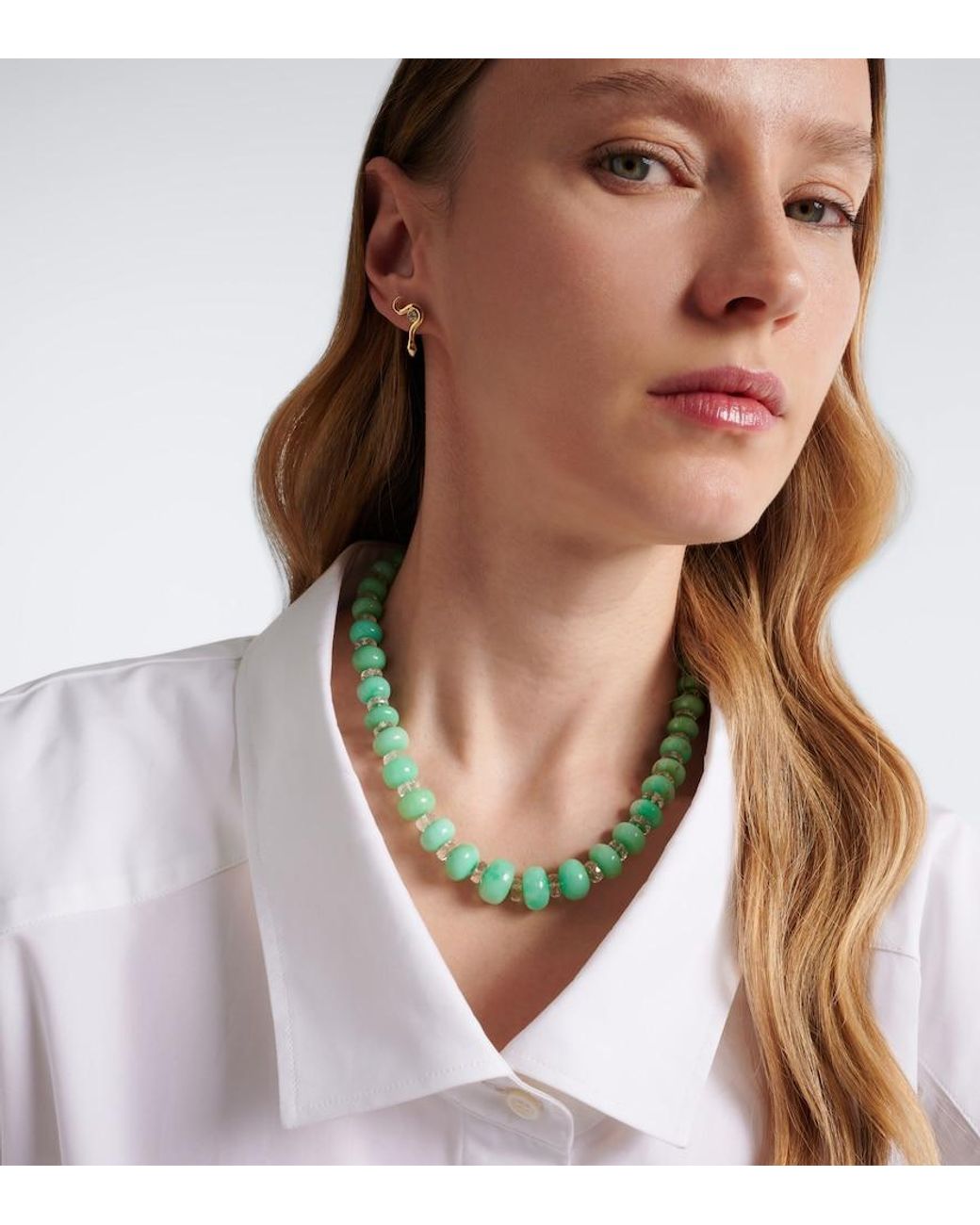 Ileana Makri Green Beaded Necklace With Chrysoprases, Topaz, And Diamonds