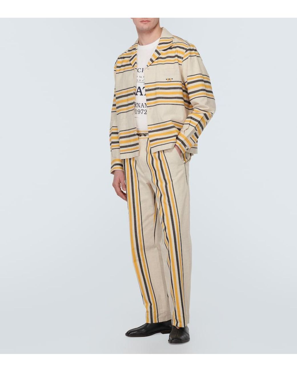 Bode Natural Striped Mid-Rise Cotton Straight Pants for men