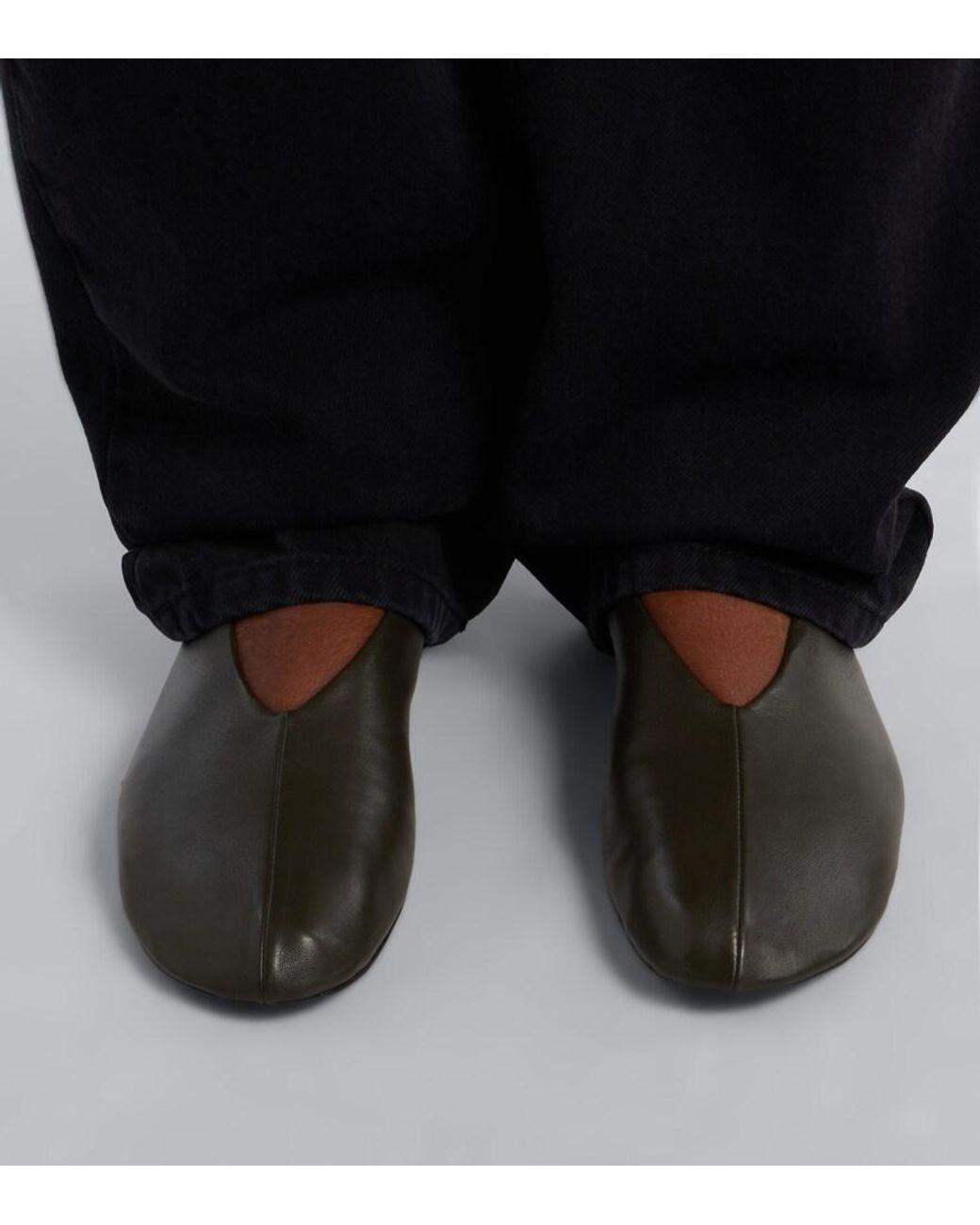 The Row Gray Stella Leather Ballet Flats