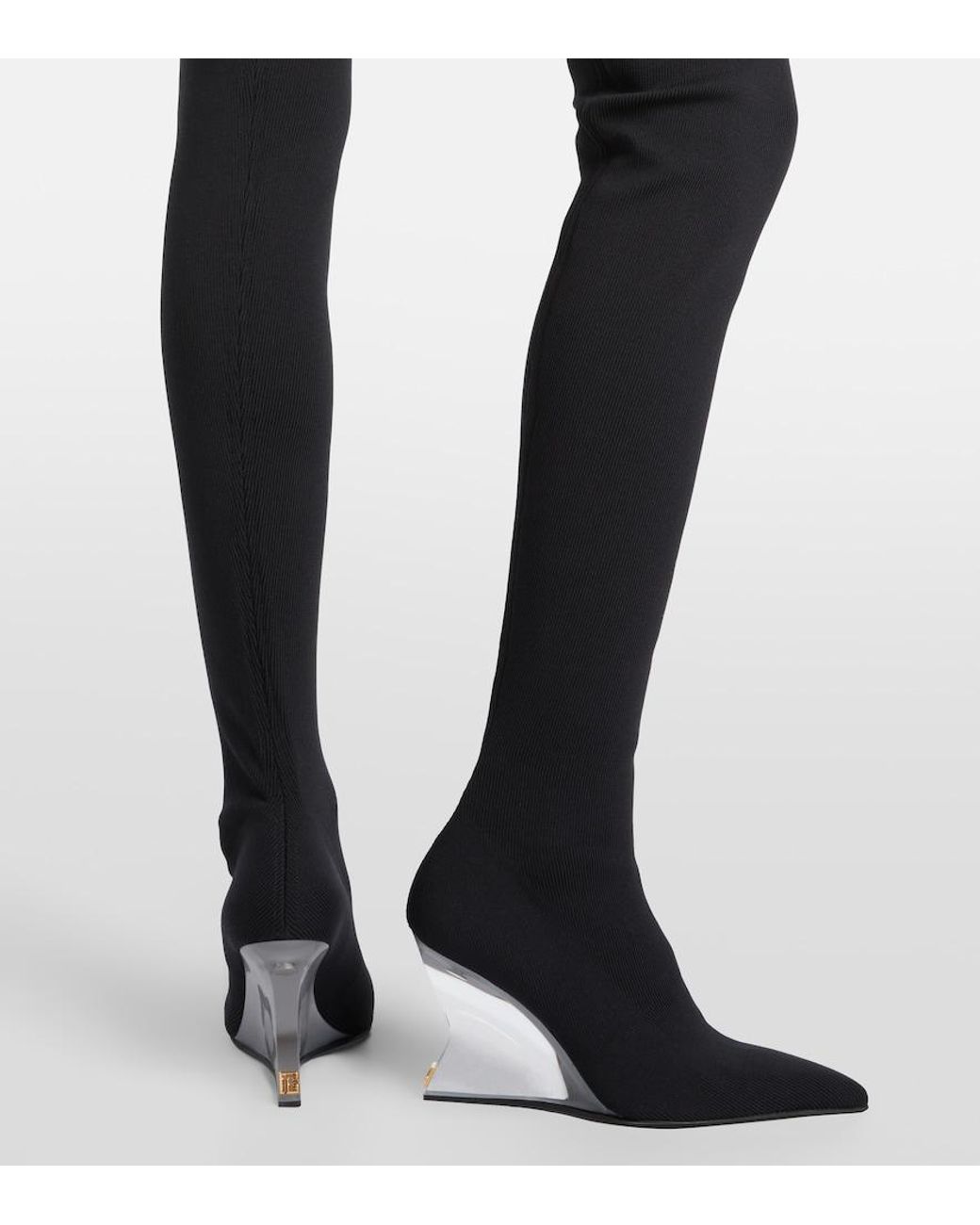 Balmain Black Knitted Wedge Over-The-Knee Boots