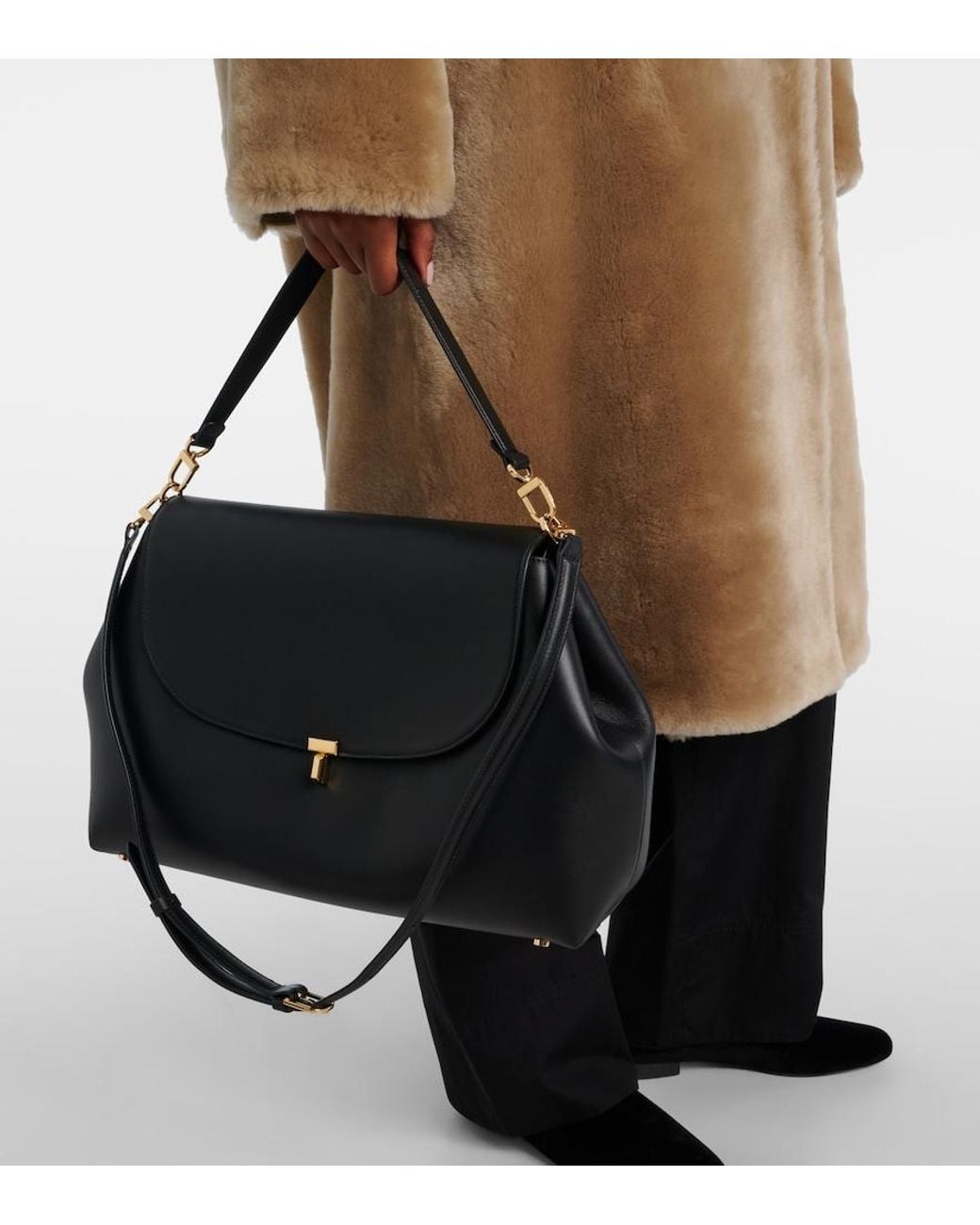 Totême  Black T-Lock Medium Leather Tote Bag