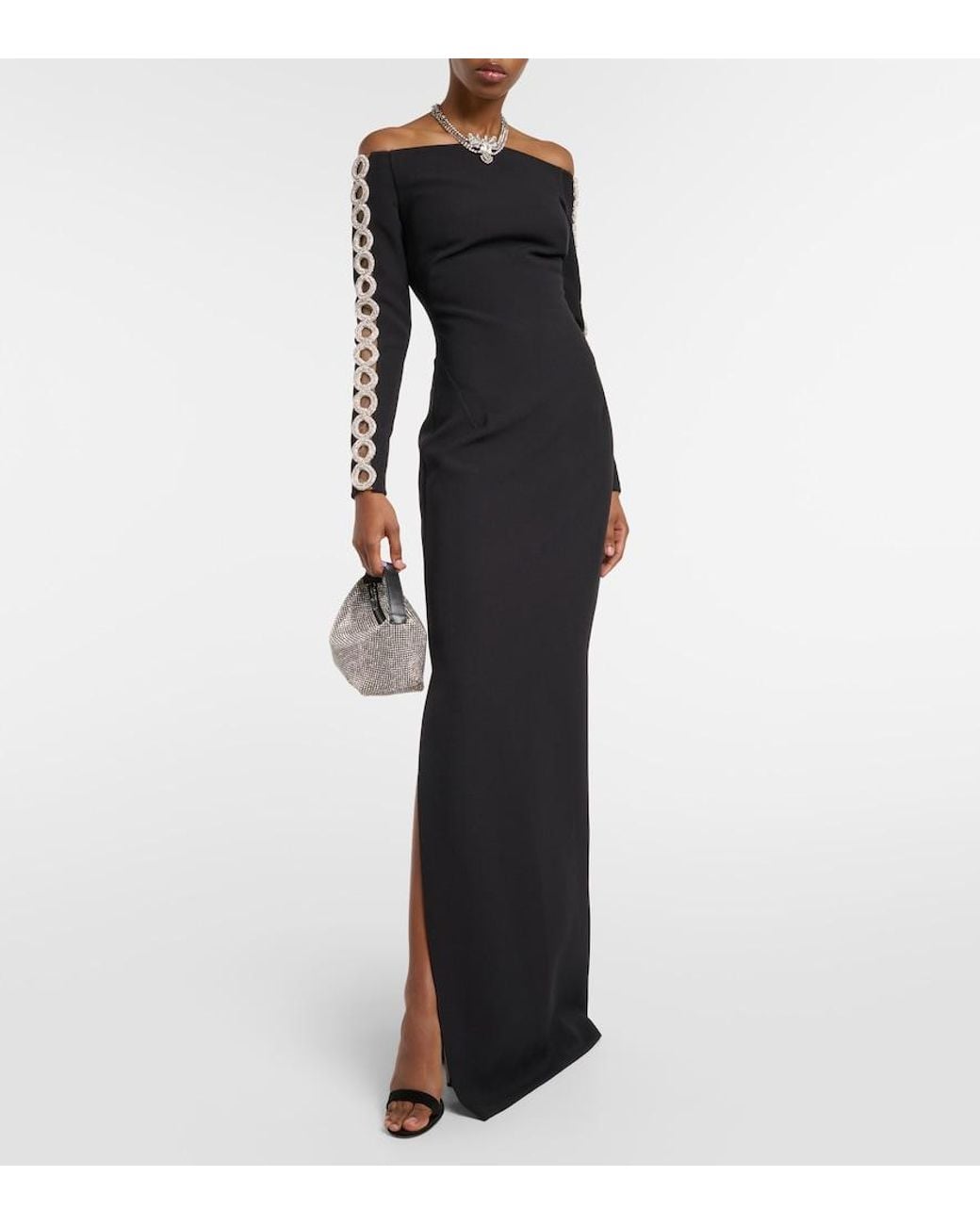 Safiyaa Black Maimie Crystal-Embellished Crepe Gown