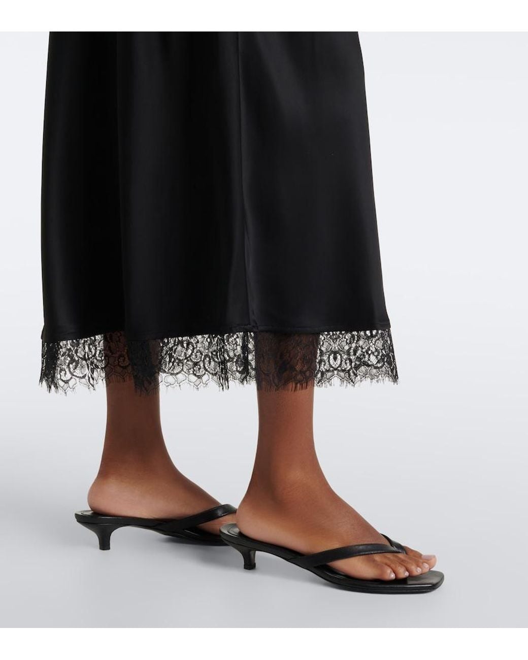 Rixo Black Annina Lace-Trimmed Satin Midi Dress