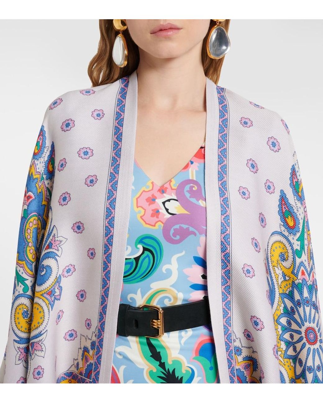 Etro Blue Paisley Wool-Blend Cape