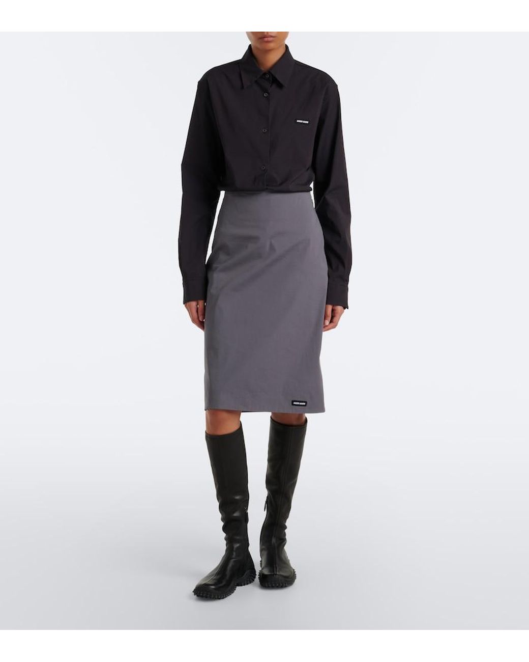 Miu Miu Gray Cotton-Blend Poplin Pencil Skirt