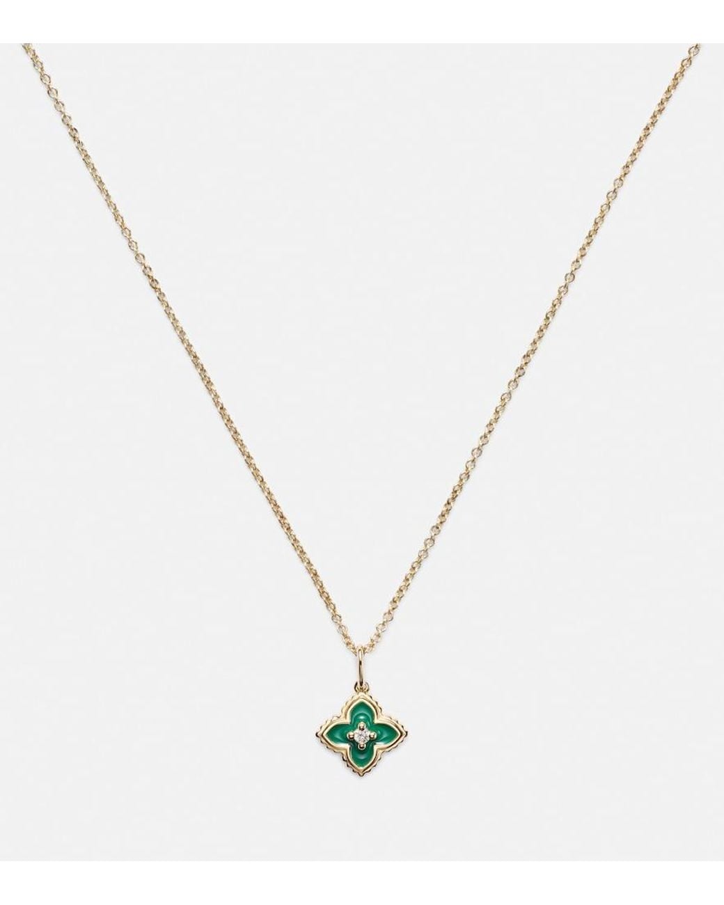 Sydney Evan White Mini Moroccan 14kt Gold Necklace With Enamel And Diamond