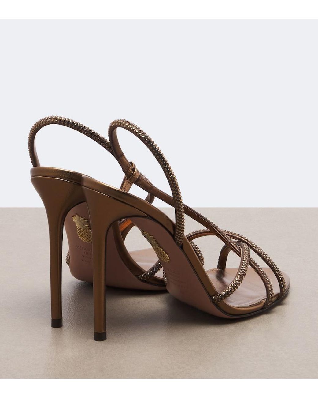 Aquazzura Brown Horizon Crystal Leather Slingback Sandals
