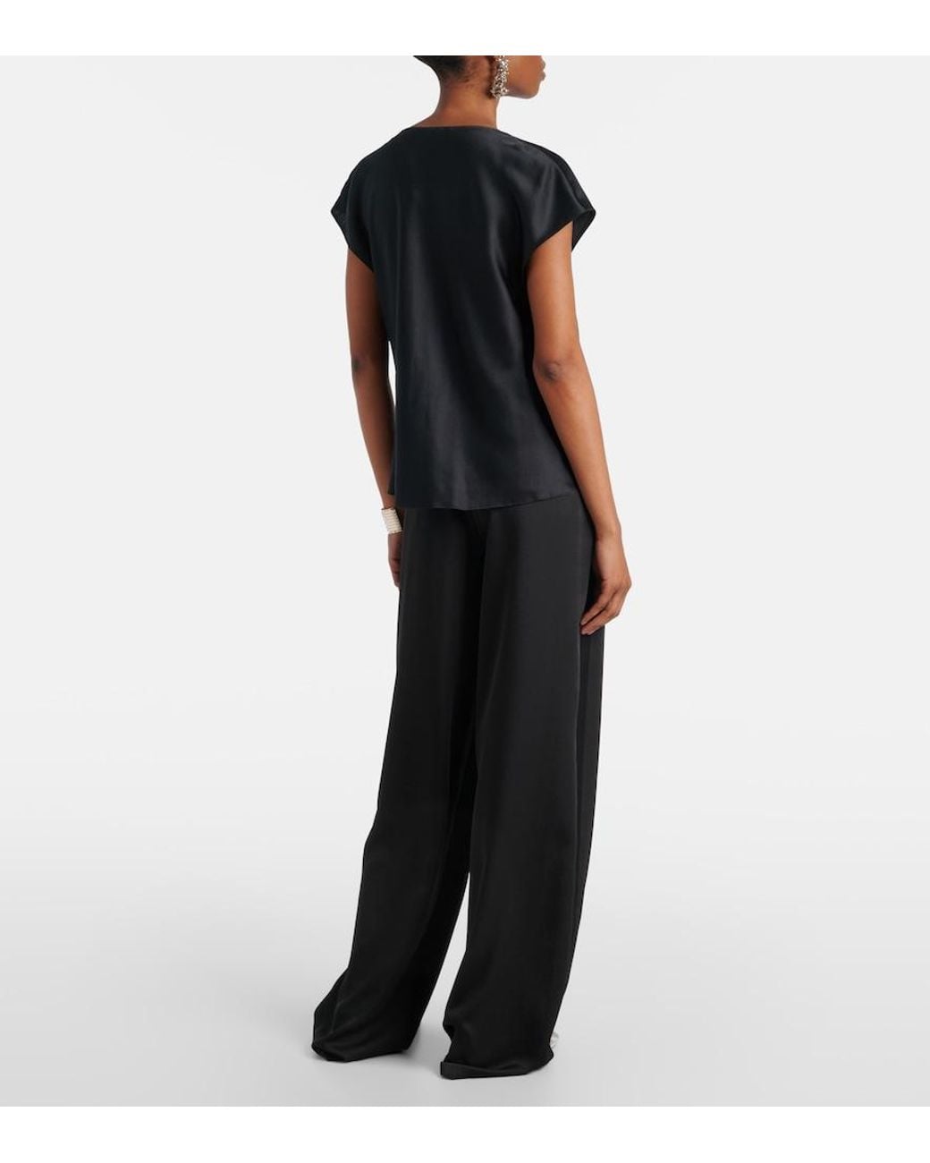 Vince Black Draped Silk Satin Top