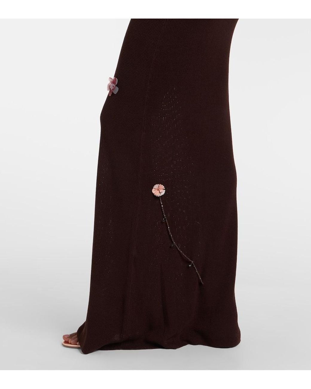 AYA MUSE Purple Stem Floral-Applique Knitted Maxi Dress